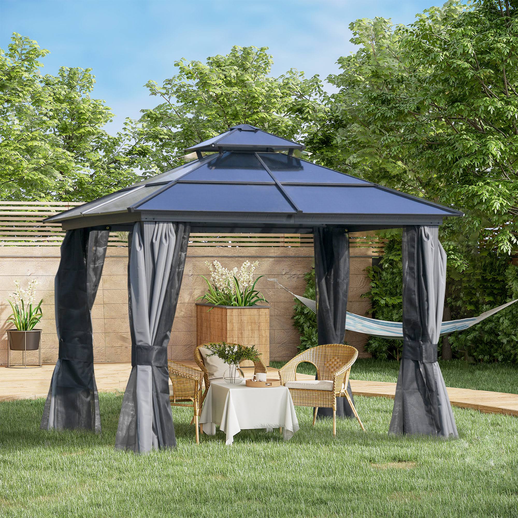 Outsunny 10' x Polycarbonate Hardtop Patio Gazebo Canopy with Double-Tier