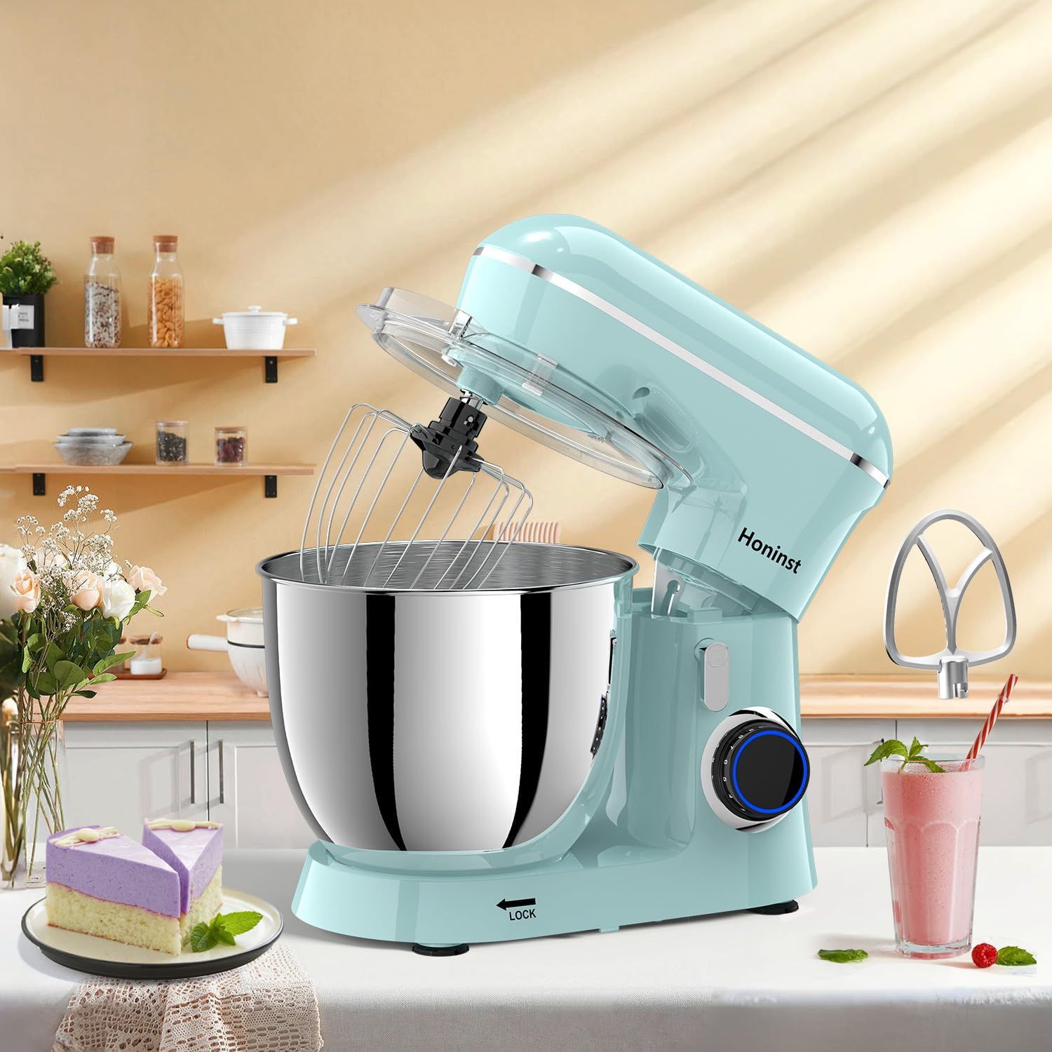 Honinst Stand Mixer, 6.5QT 10-Speed Tilt-Head 3-IN-1 Electric Food Mixer