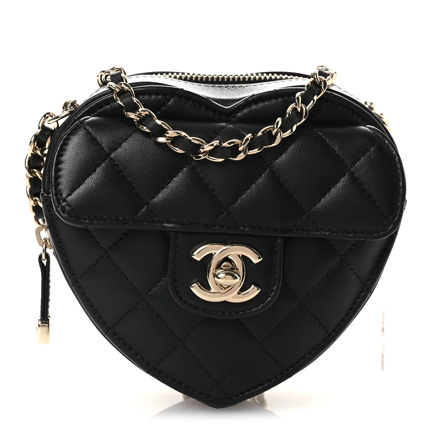 Lambskin Quilted CC In Love Heart Clutch With Chain Black