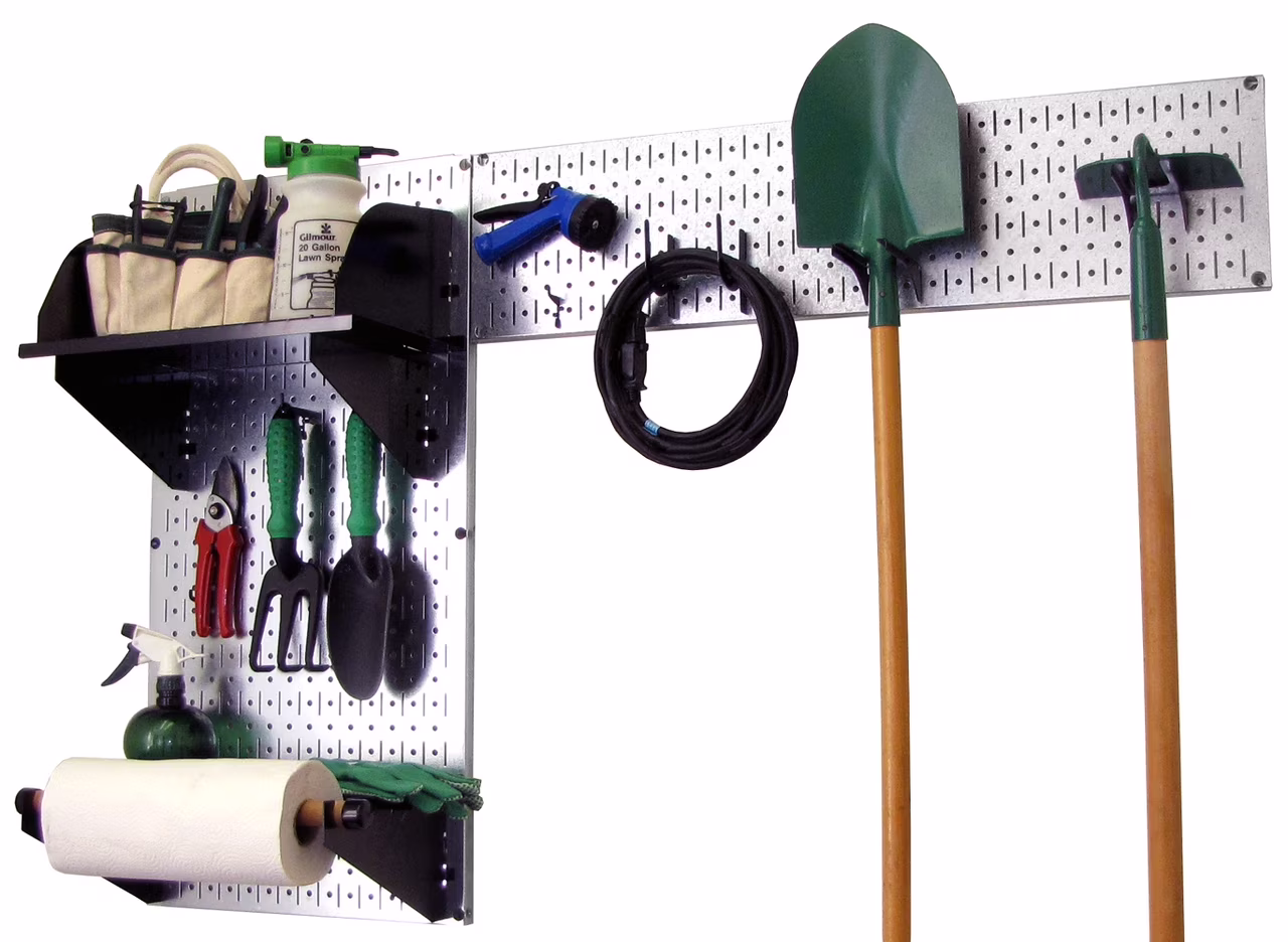 Wall Control Pegboard Garden Tool Board Organizer with Metallic Pegboard and Black Accessories