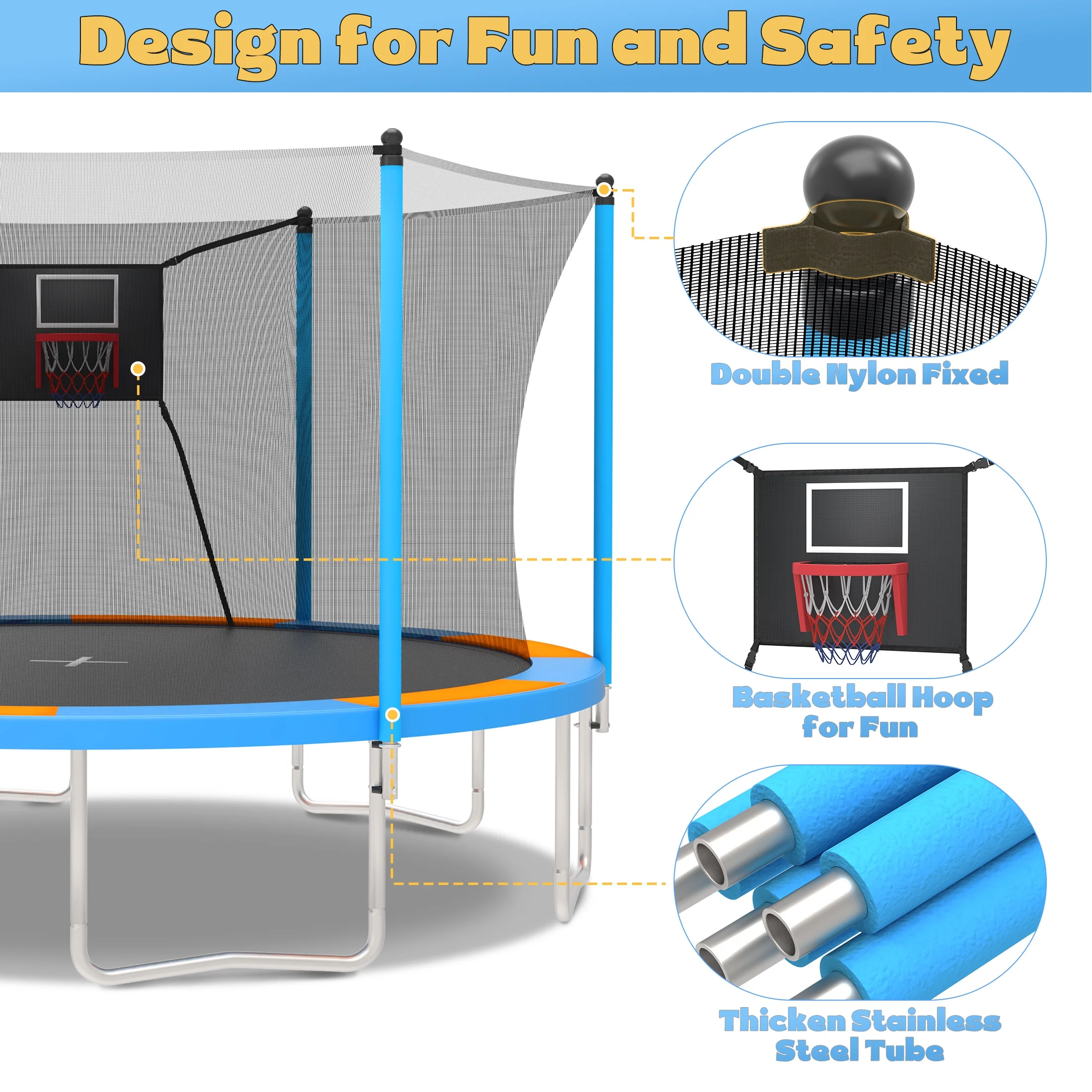 14Ft Trampoline for Kids and Adults, Outdoor Trampoline with Basketball Hoop, Upgrade Heavy Duty Trampoline with Enclosure Net Ladder for Backyard Patio Garden(Green) - Image 5
