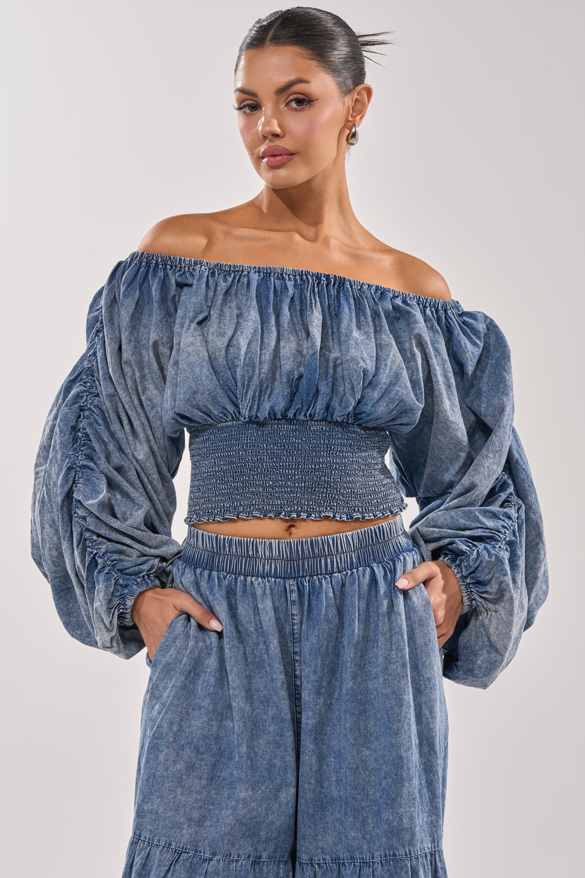 DENIM FOR DAYS OFF THE SHOULDER TOP - Akira Store