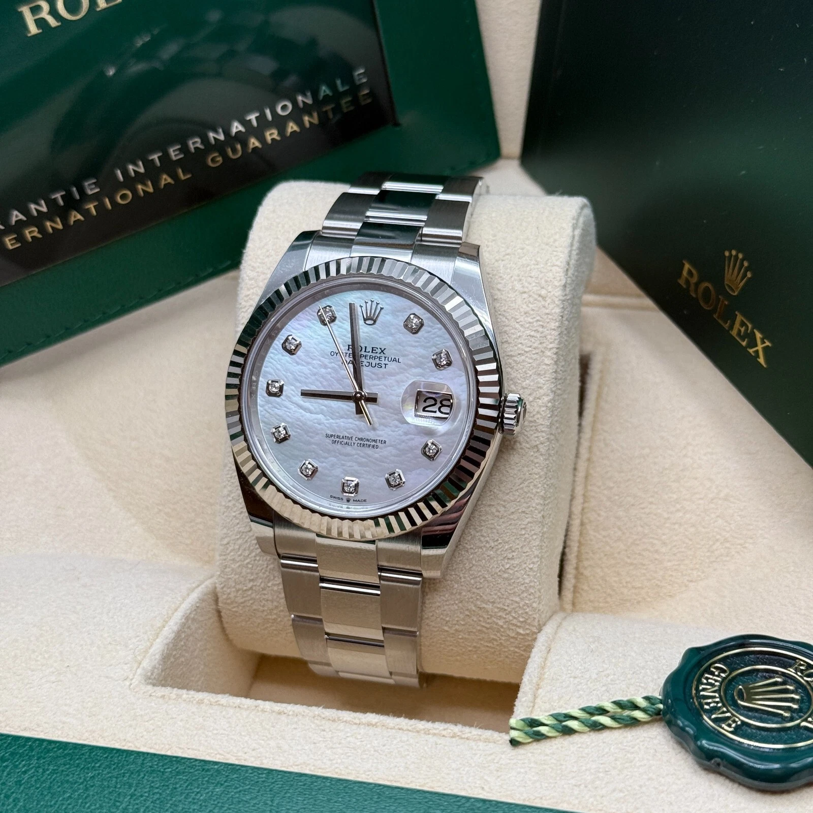 [Super Clone]RLX  Datejust 41 Mother of Pearl Diamond Stainless Steel Fluted Oyster - 126334