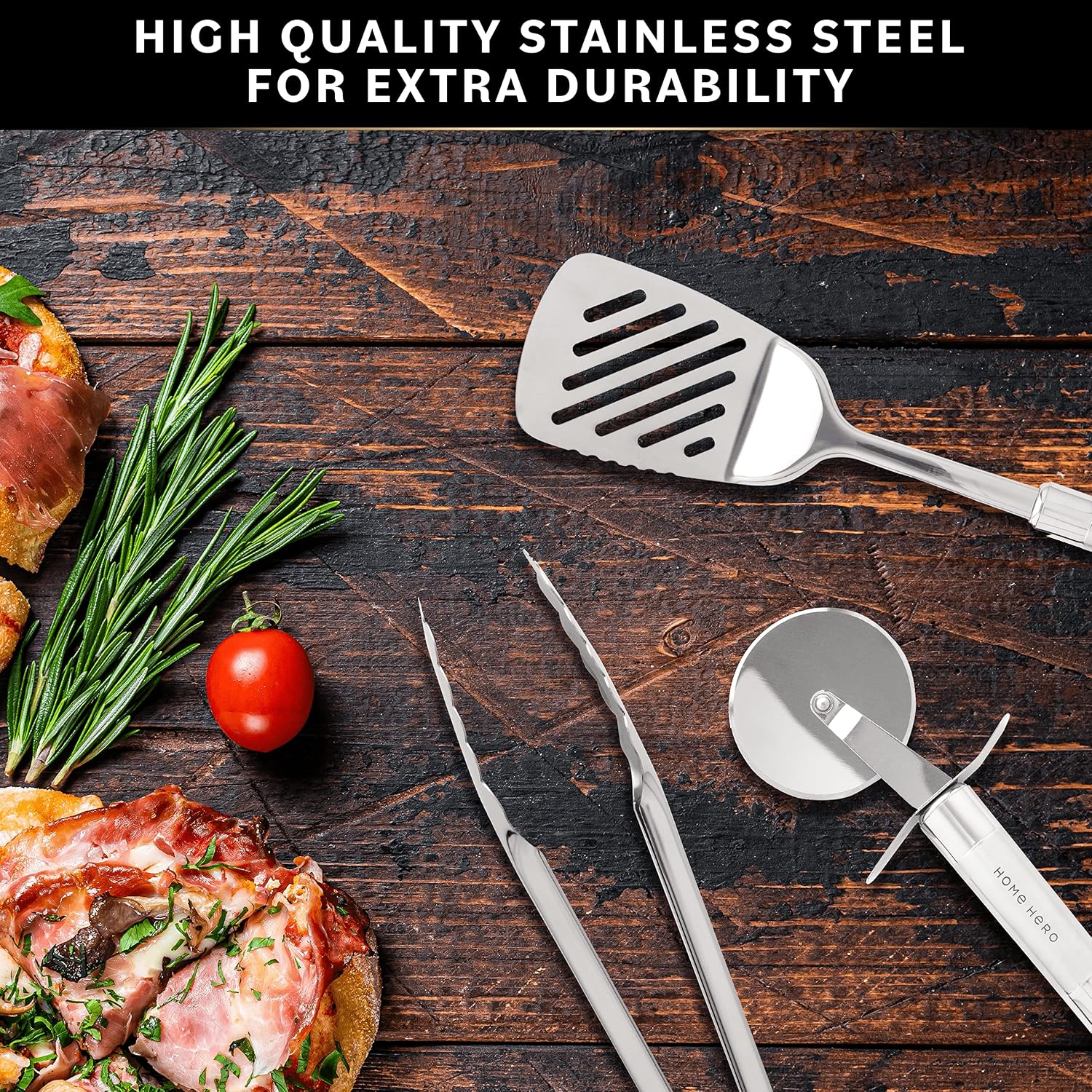 Home Hero 54-Piece Stainless Steel Kitchen Utensils Set - Heat-Resistant Nonstick Silicone & Stainless Steel Cooking Utensils - Complete Tools with Slotted Spoon & Pasta Spoon - Pack of 54, Silver