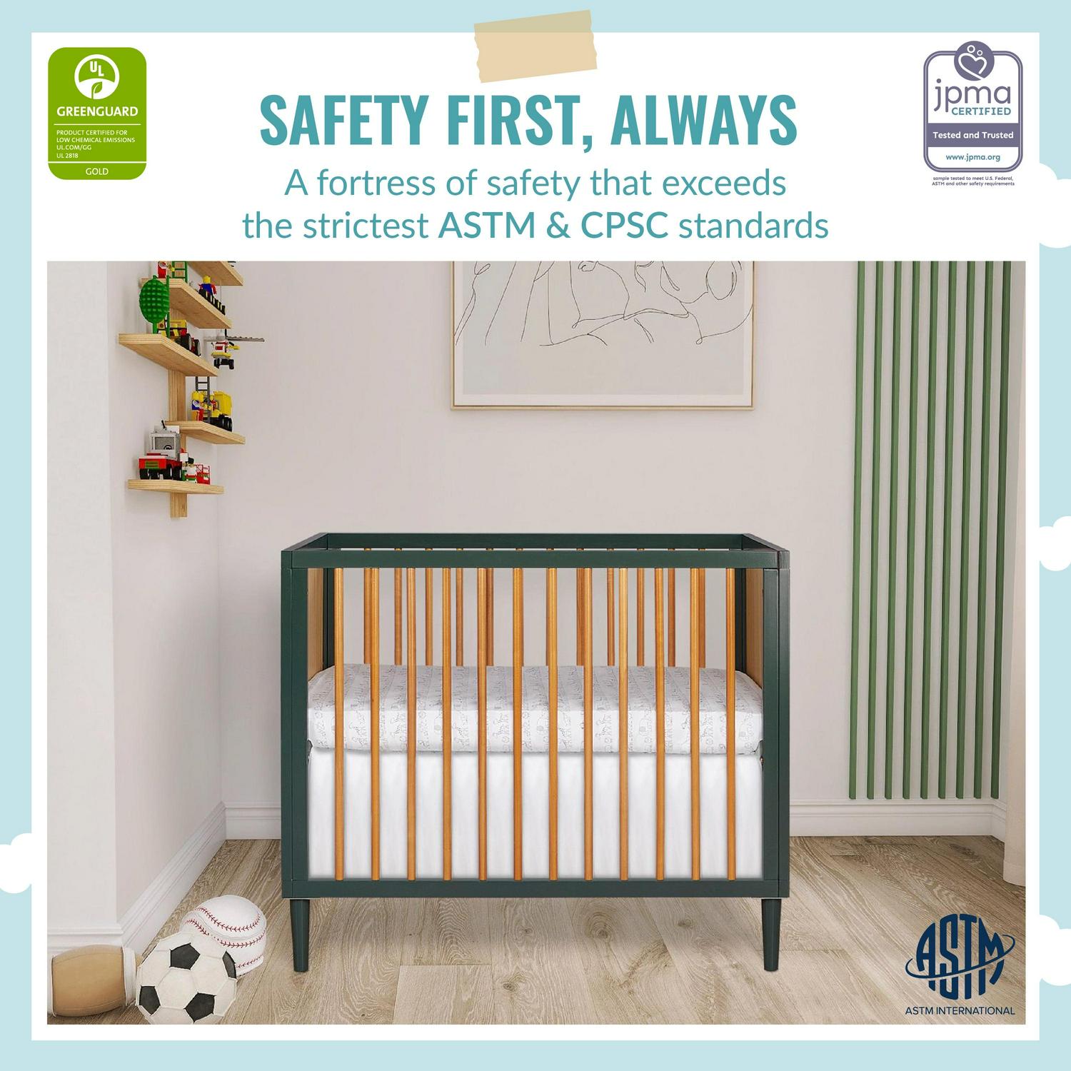 Lucas Mini Modern Crib With Rounded Spindles I Convertible Crib I Mid- Century Meets Modern I Portable Crib - Image 2