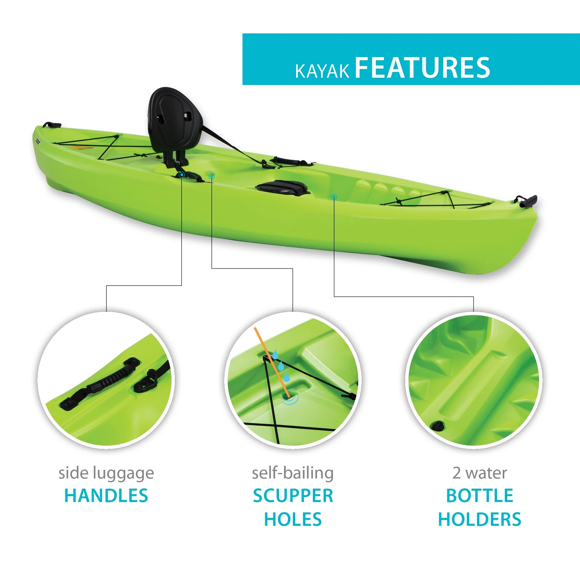 Tioga 10 ft Sit On Top Kayak, Lime Green (90534)(Lime Green/Single) Image 5