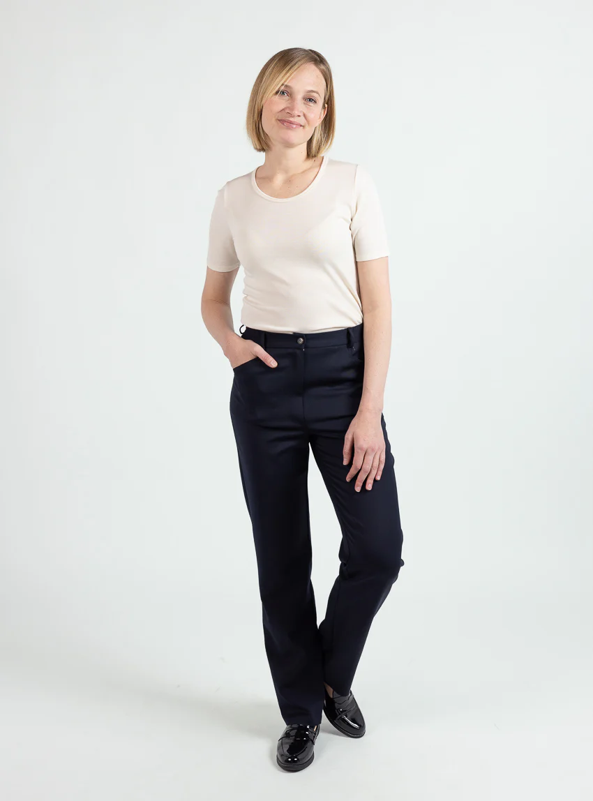 Pantalon femme en laine bleu marine