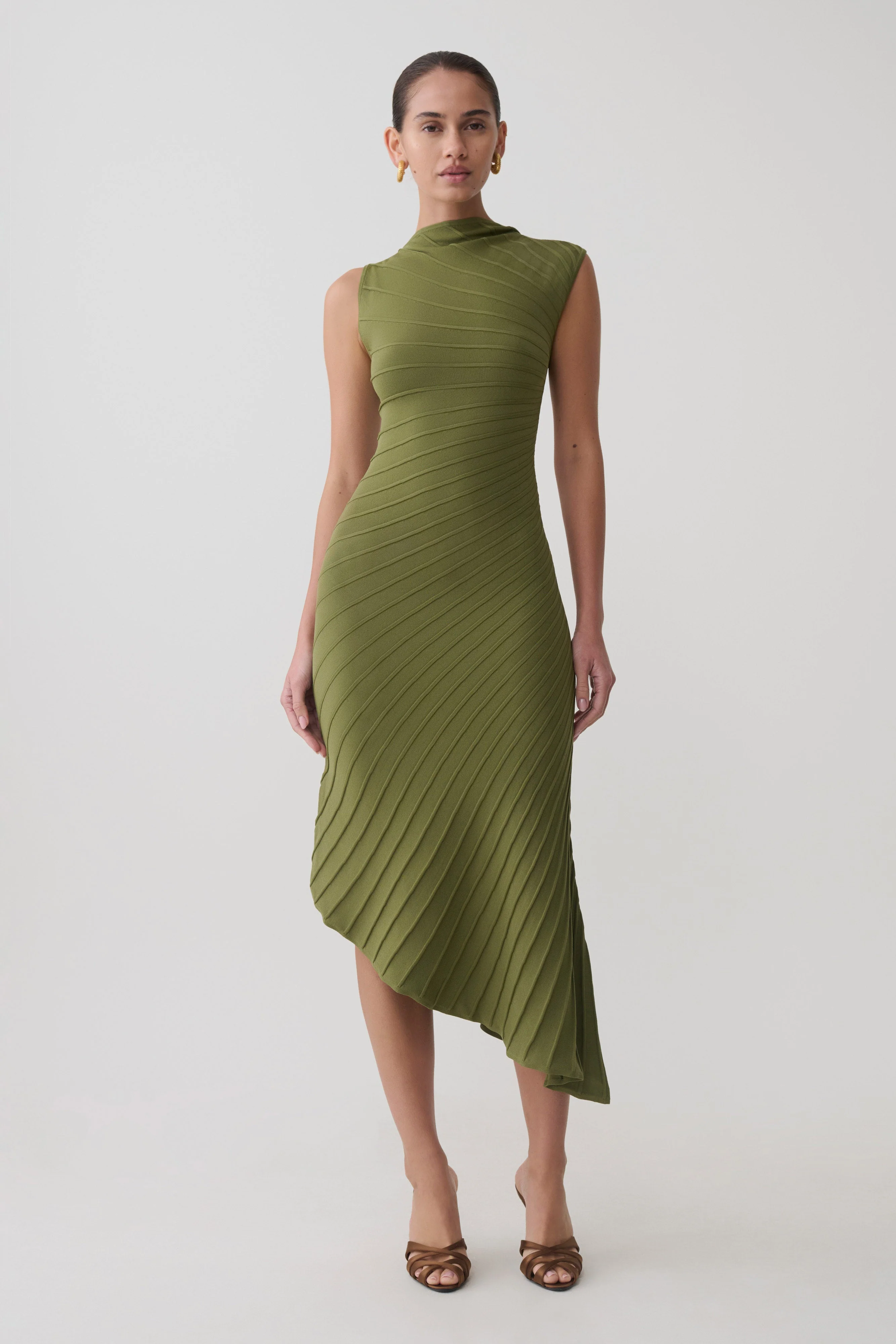 Milasandra Pleated Knit Dress - Olive