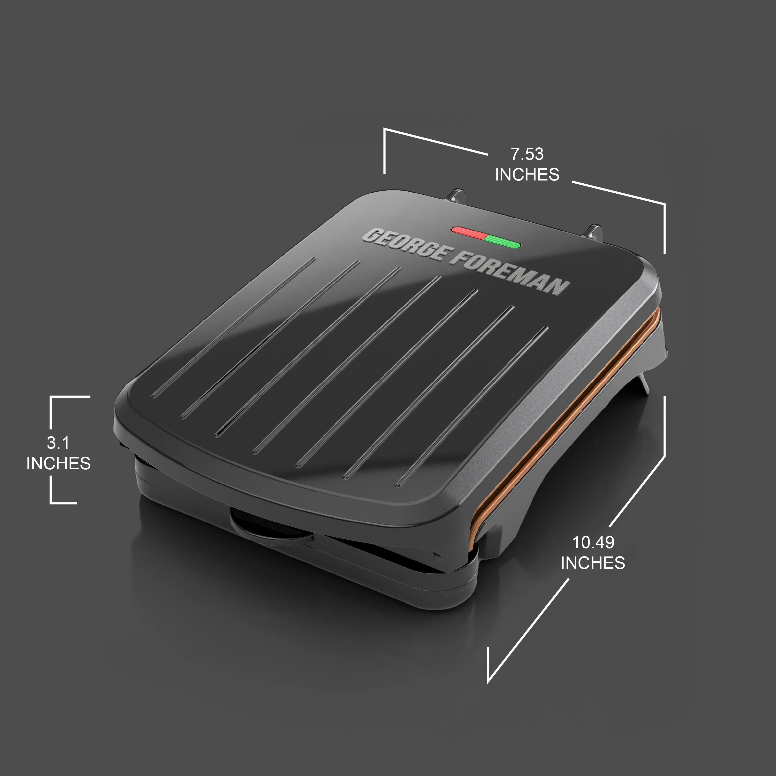 Foreman Electric Indoor Grill and Panini Press, Black with Copper Plates, Serves 2, Classic Plate, GRS040-Series