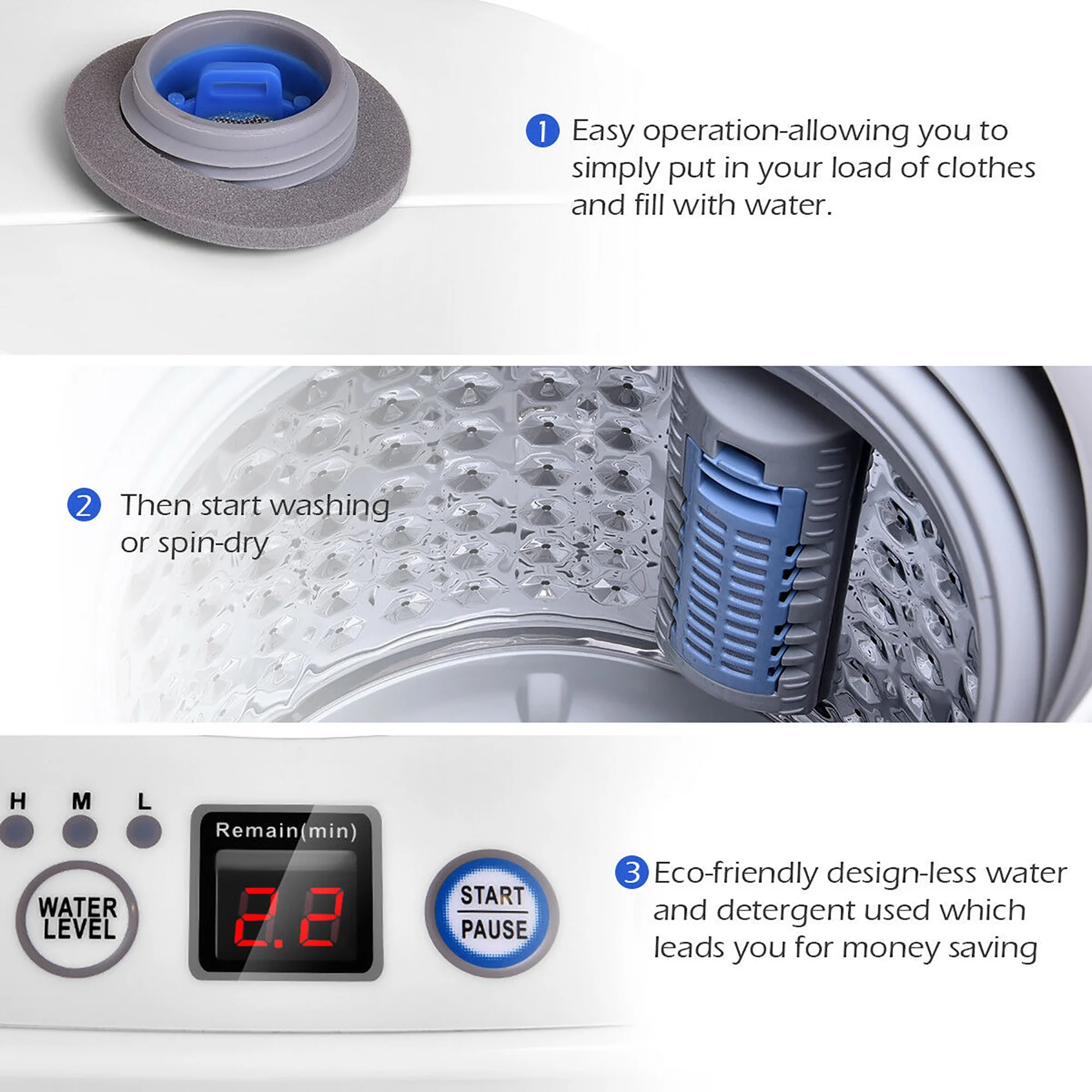 Costway Full - Automatic Laundry Wash Machine Washer Spinner Drain Pump