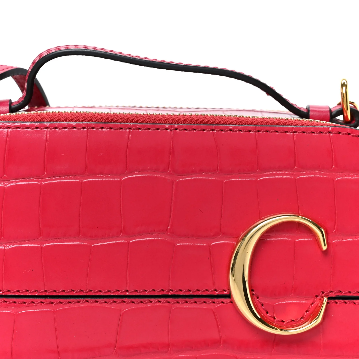 Calfskin Crocodile Embossed Mini C Vanity Bag Red