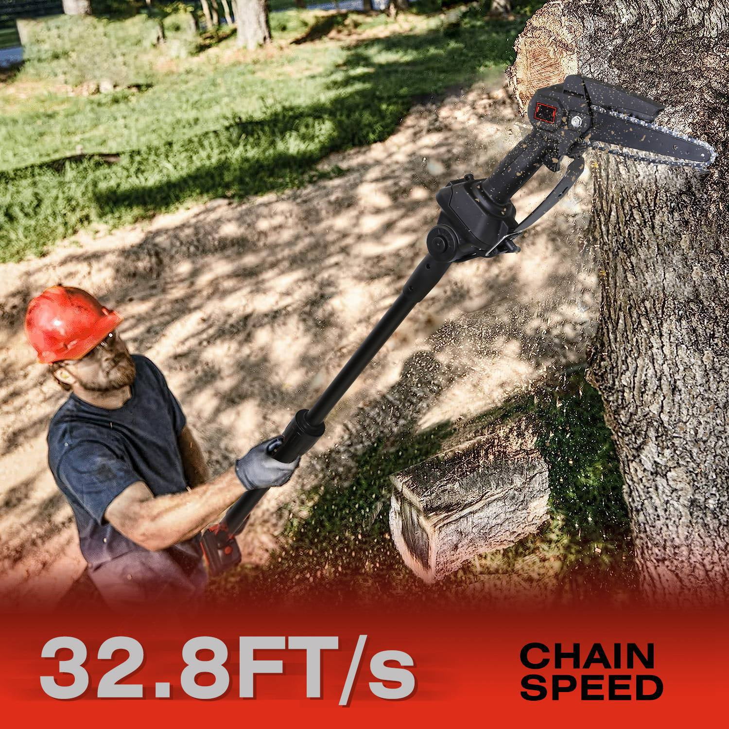 2 in 1 Cordless Pole Saw Electric Mini Chainsaw Length Adjustable Chain Saw with 2Pcs 3000mAh Batteries 4in/6in Chains for Tree Trimming, Black - Image 4