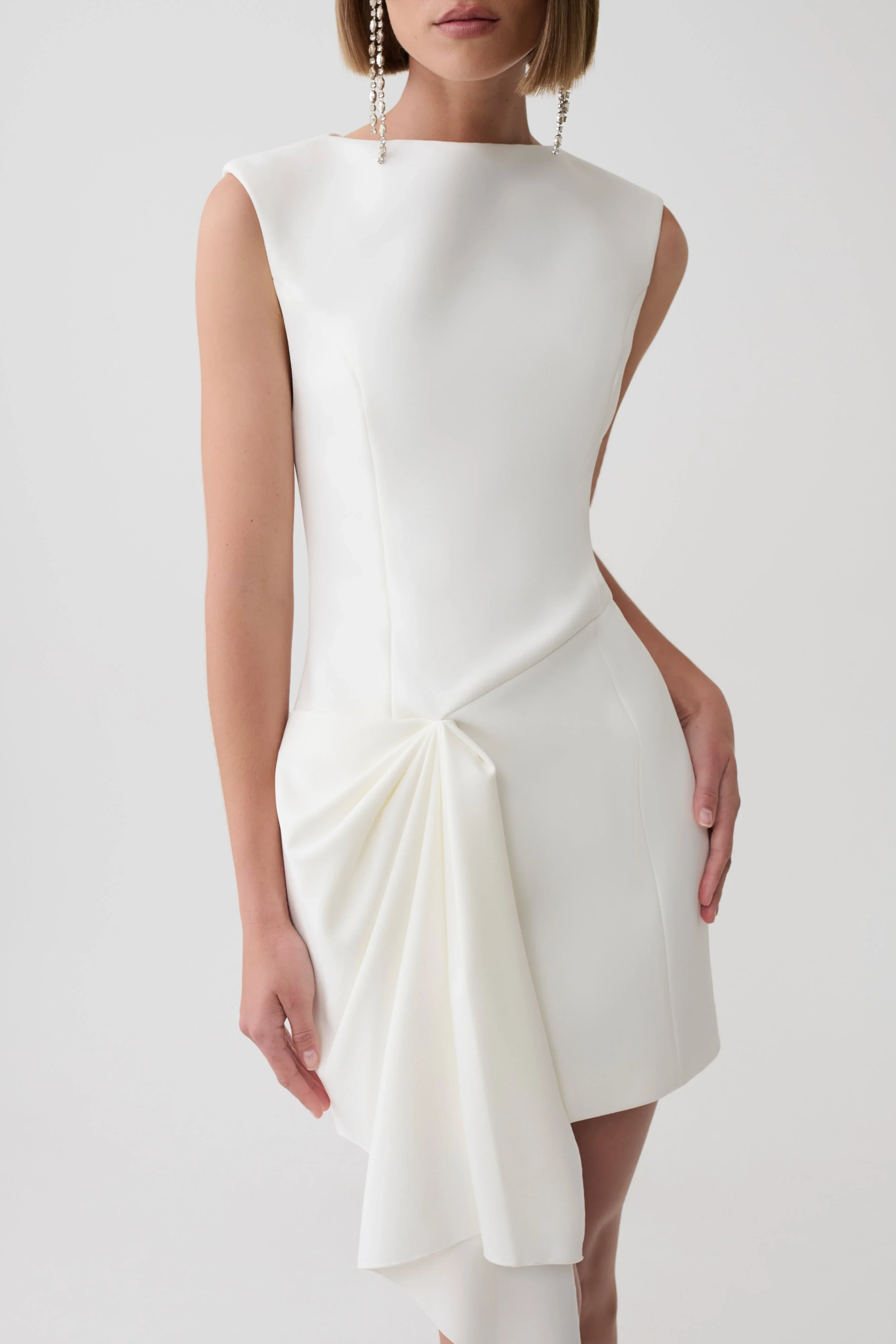 Jessica Crepe Draped Mini Dress - White