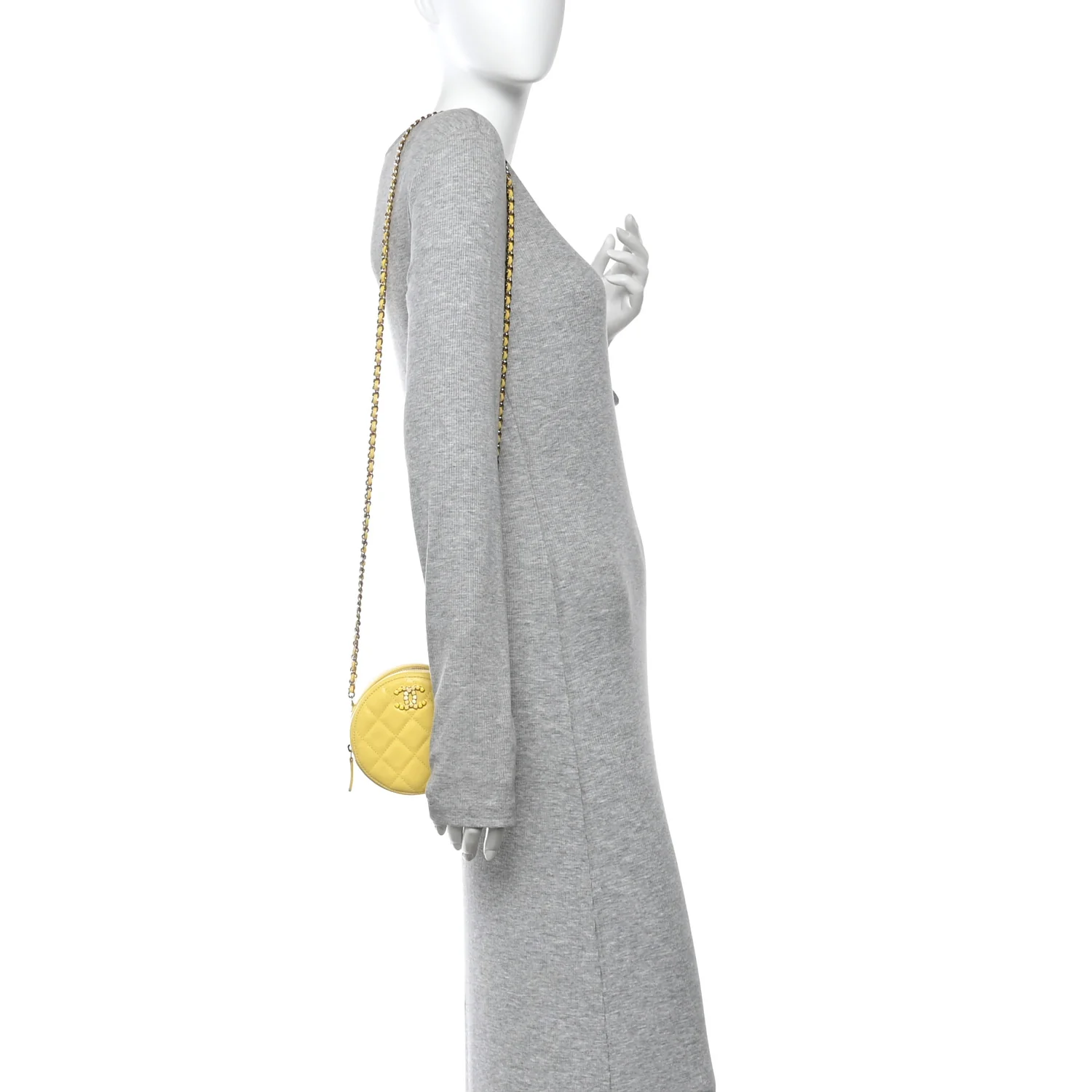 Caviar Quilted Gripoix CC Round Clutch With Chain Yellow
