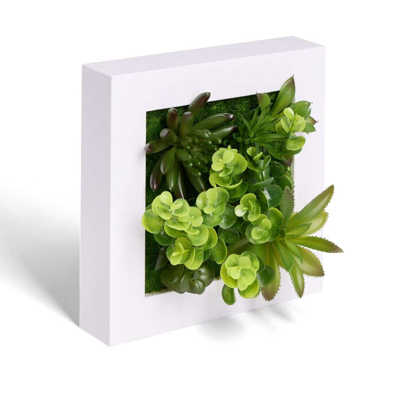 Plante artificielle décoration murale cadre bois blanc 20x20cm