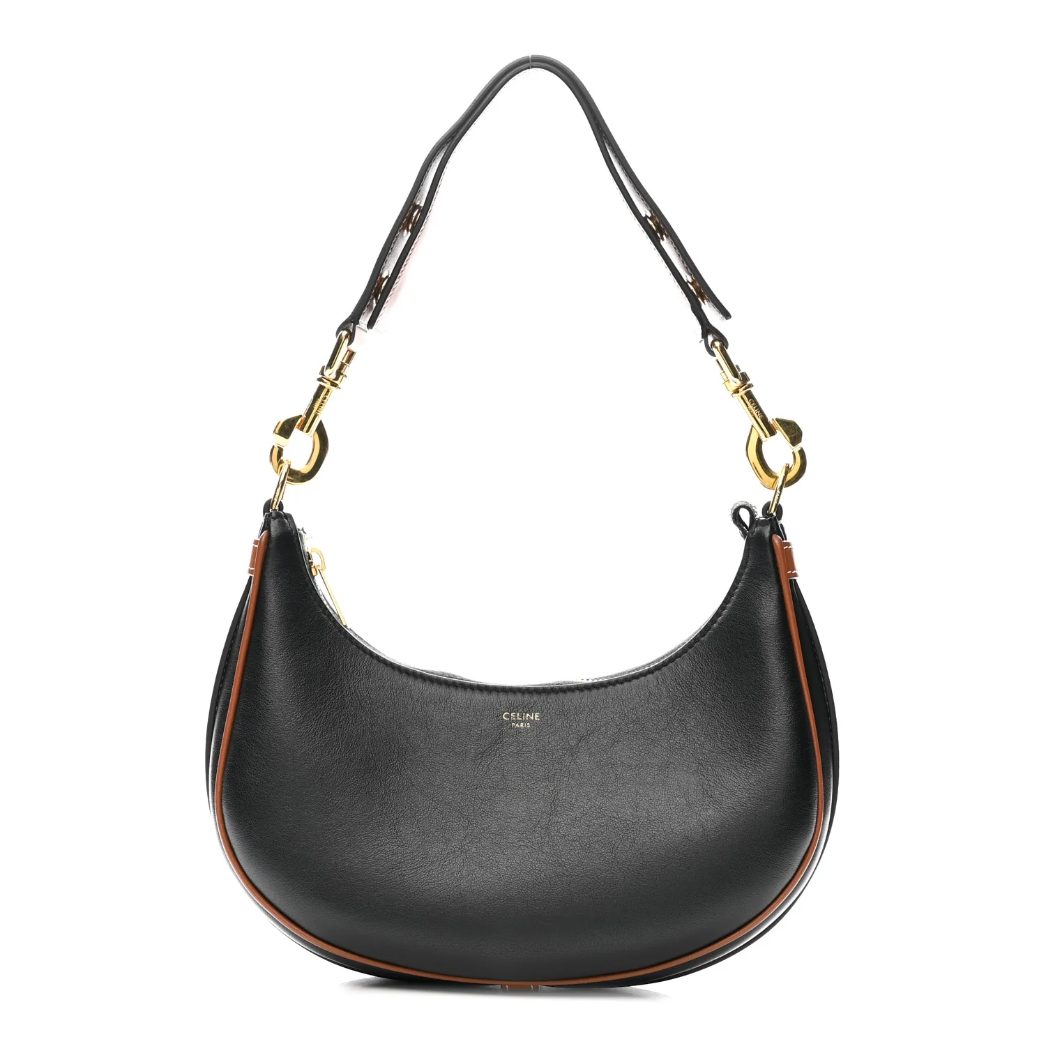 Smooth Calfskin Medium Strap Ava Shoulder Bag Black Tan