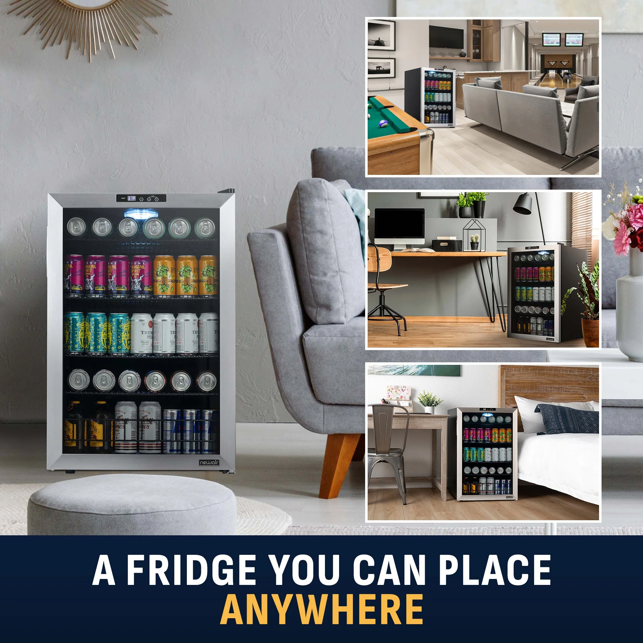 Newair 160-Can Freestanding Stainless Steel Beverage Fridge - 21.3