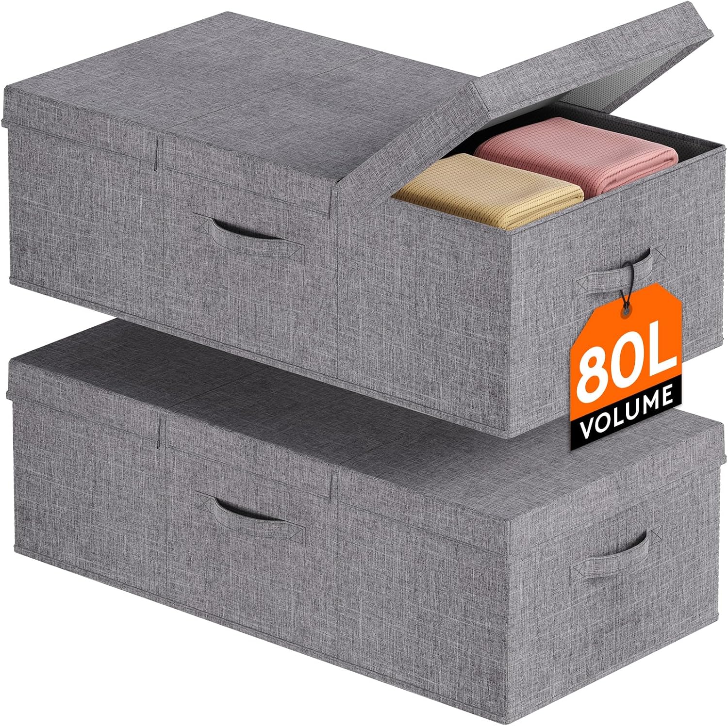Lifewit 80L Under Bed Storage Containers, 9.8 Inch Tall Underbed Clothes Storage Organizer Bin with Sturdy Side Walls, Bottom, 3 Lids, Deep Storage Drawer for Clothes, Shoes, Blankets, Pillows 2 Pack