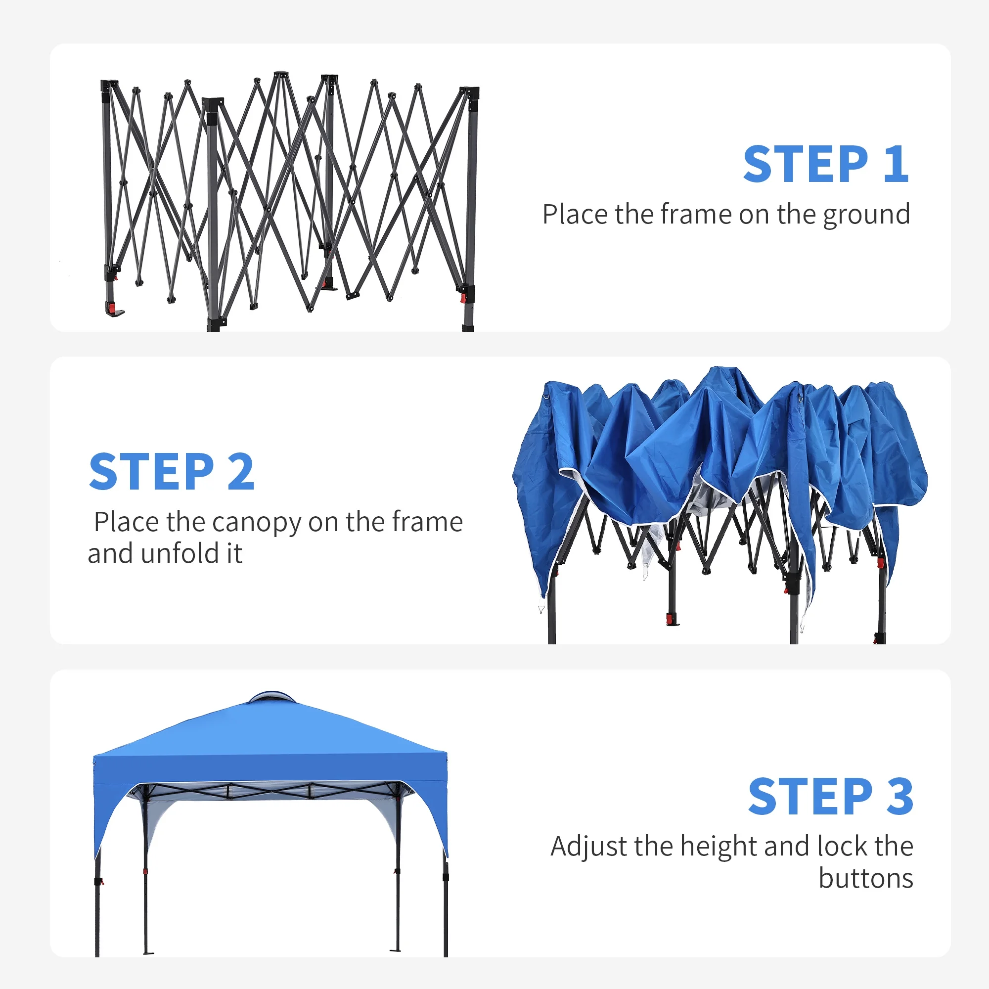 8'x8' Pop Up Canopy Tent, Easy-Setup Gazebo, Outdoor Canopy with 3 Adjustable Heights for Events, Parties, Camping, Blue(8 x 8/Blue) - Image 5
