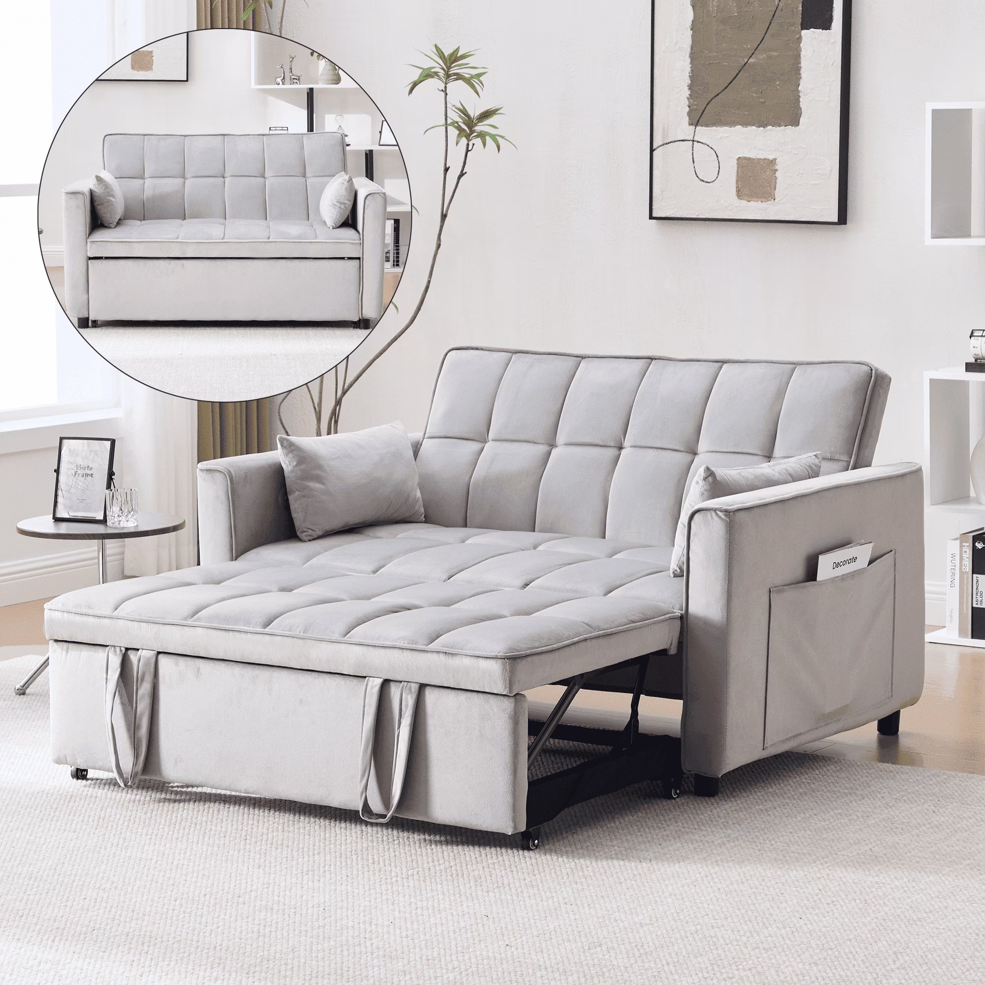 3-in-1 Convertible Sofa Bed �C USB Charging, Adjustable Backrest Pull-Out Couch Loveseat Sleeper for Living Room, Apartment Small Space,Black(Black-USB Charging Port) - Image 3