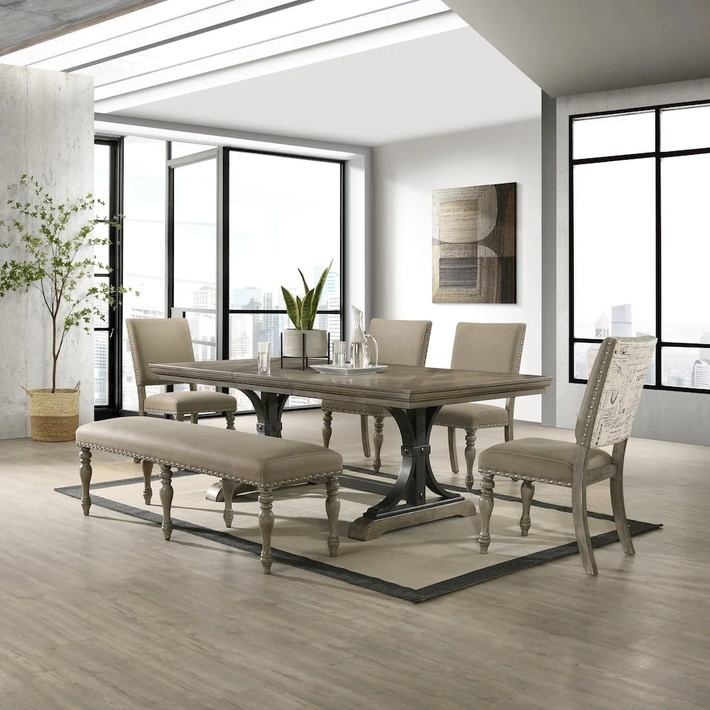 Birmingham Nailhead 6 - Piece Table with Nail Head Bench Dining Set, Driftwood