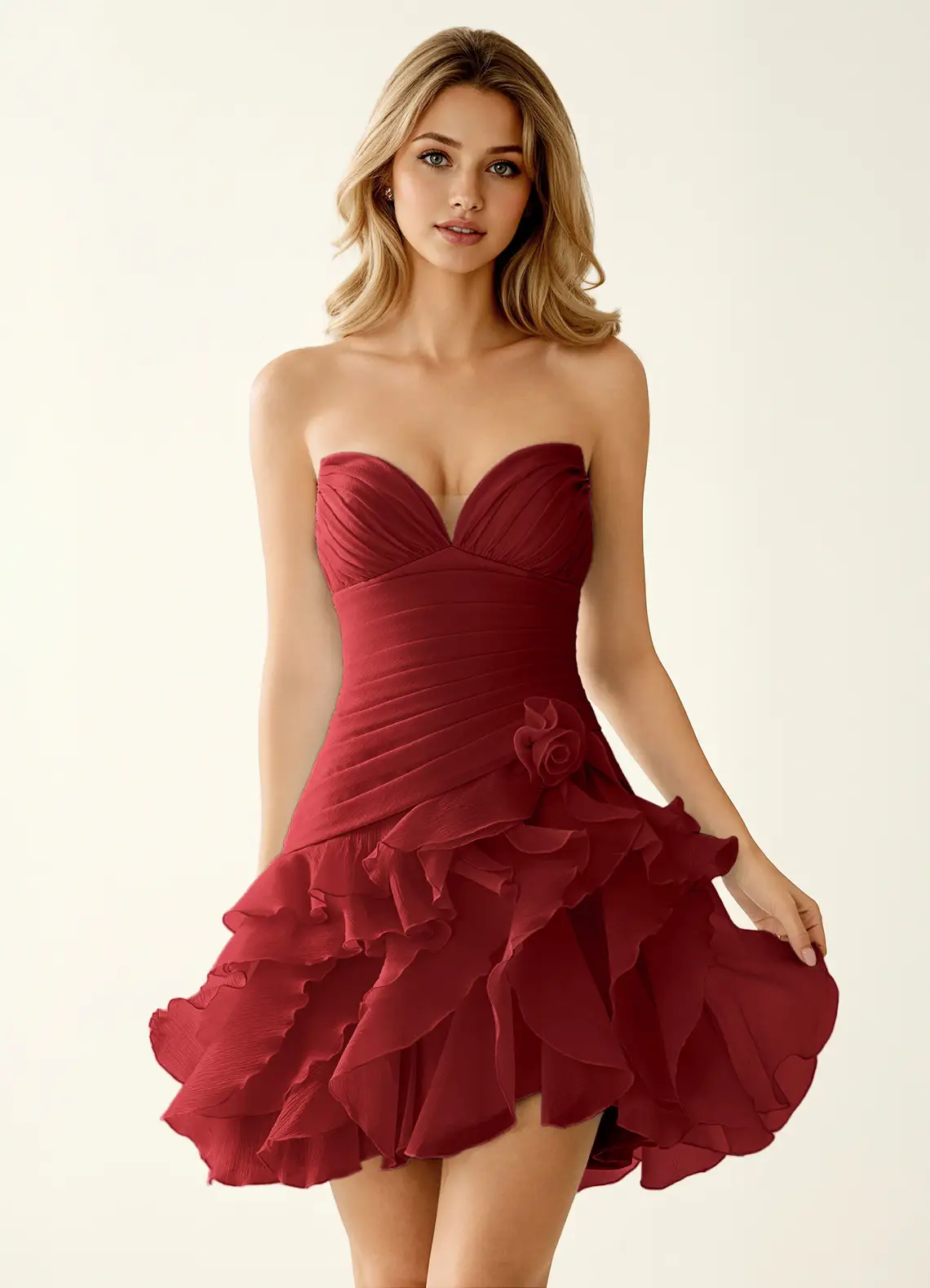 Rentina Burgundy Ball Gowns Tulle Mini Dress
