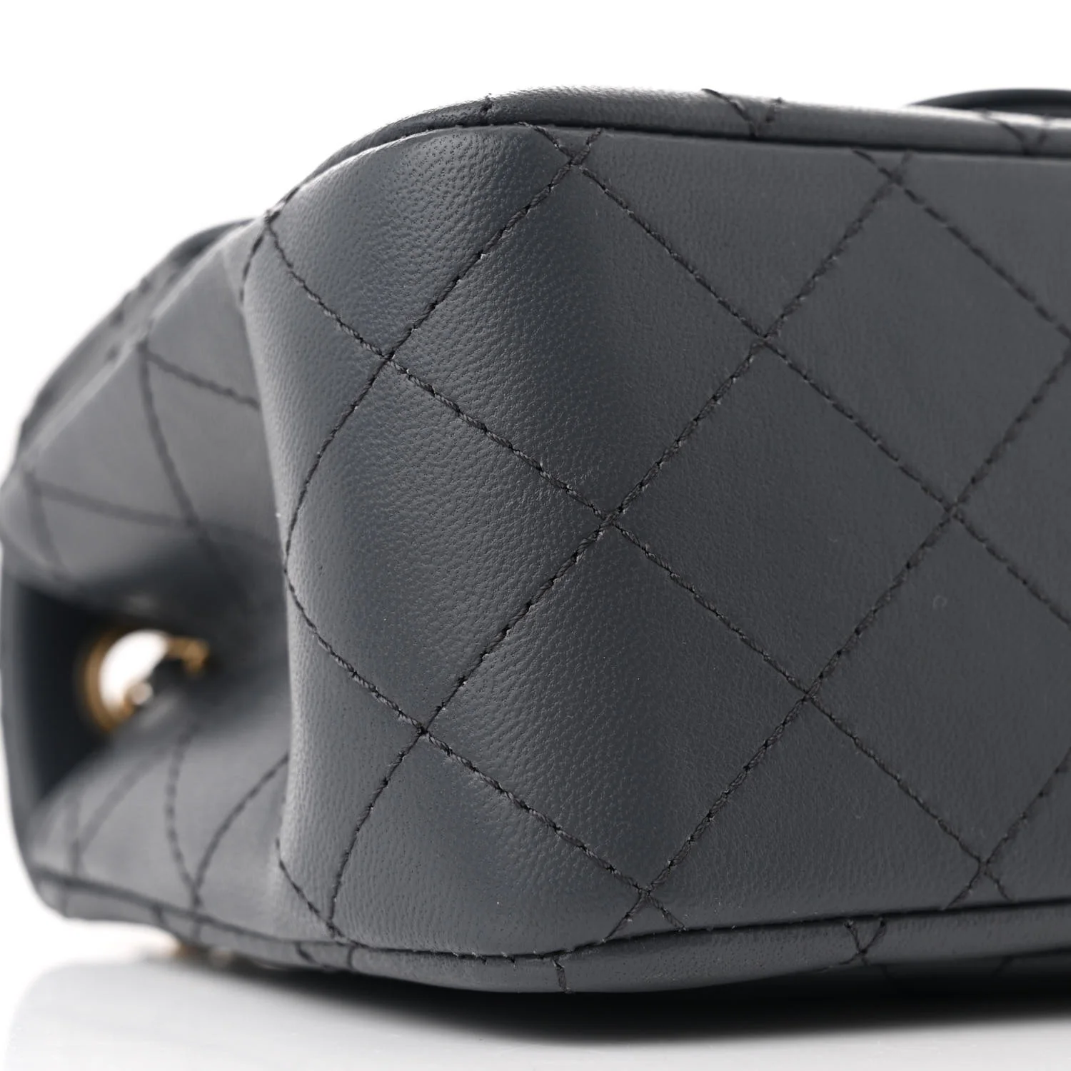 Lambskin Quilted Mini Pearl Crush Flap Dark Grey