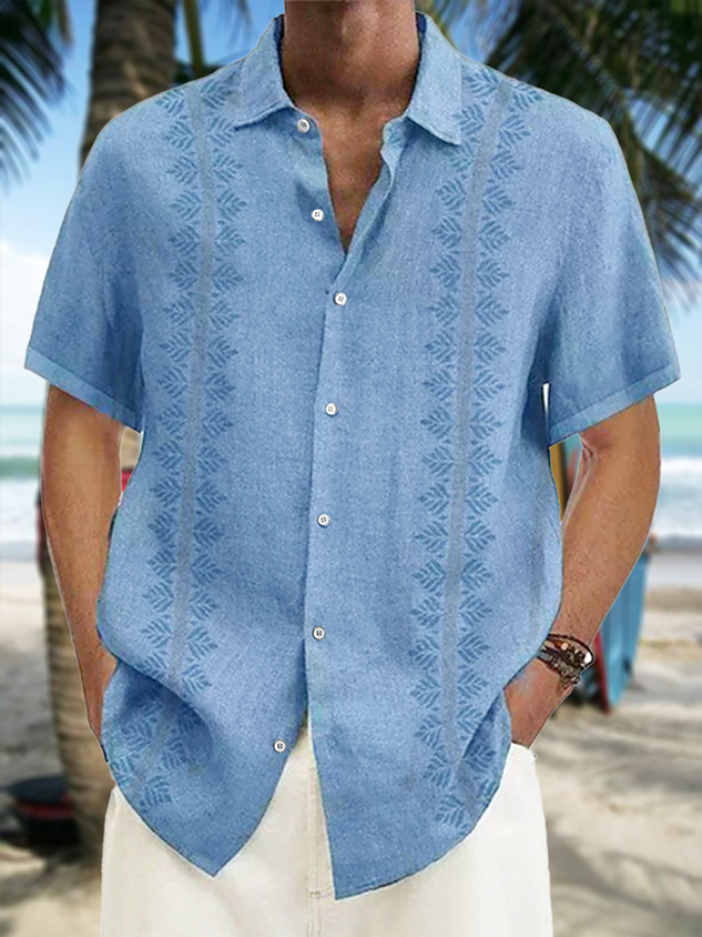 Chemise décontractée à manches courtes à rayures et fleurs végétales