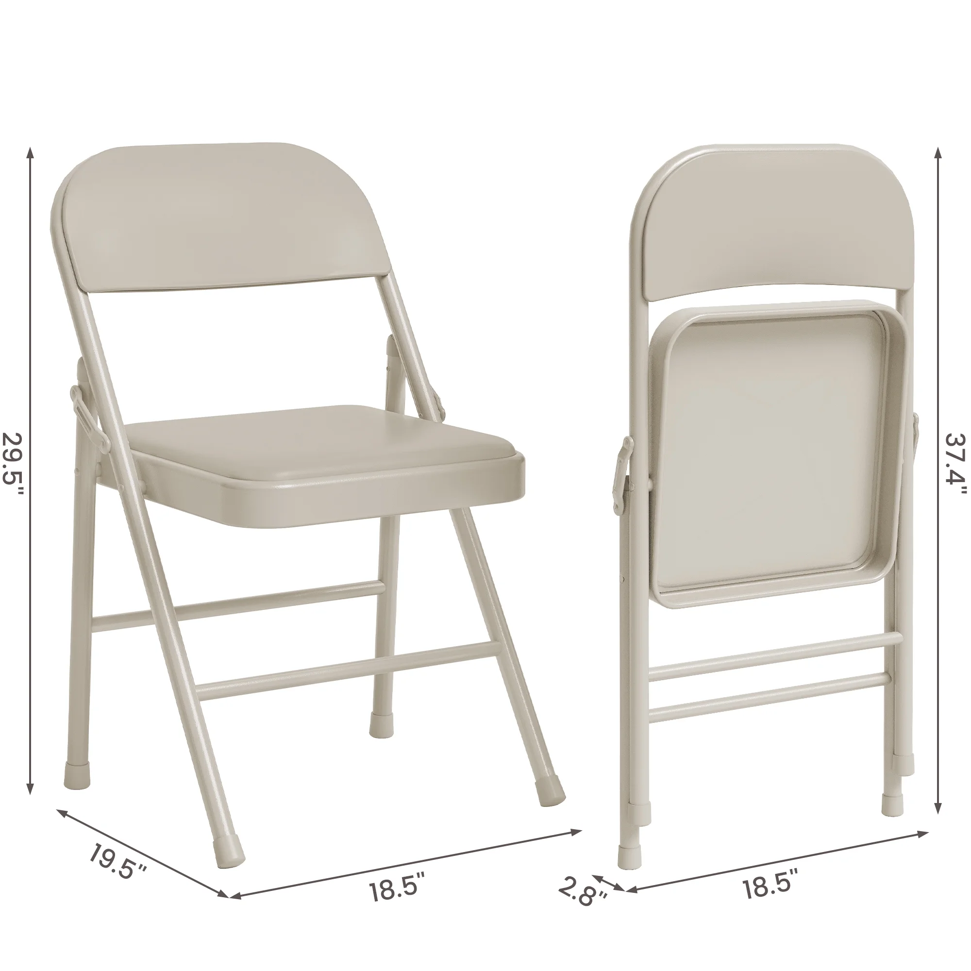 Luku Folding Chairs, Portable Card Chair, Metal Frame, PU Soft Cushion for Dining, Living, Office(4-Pack PU Cushion Chairs/Beige)