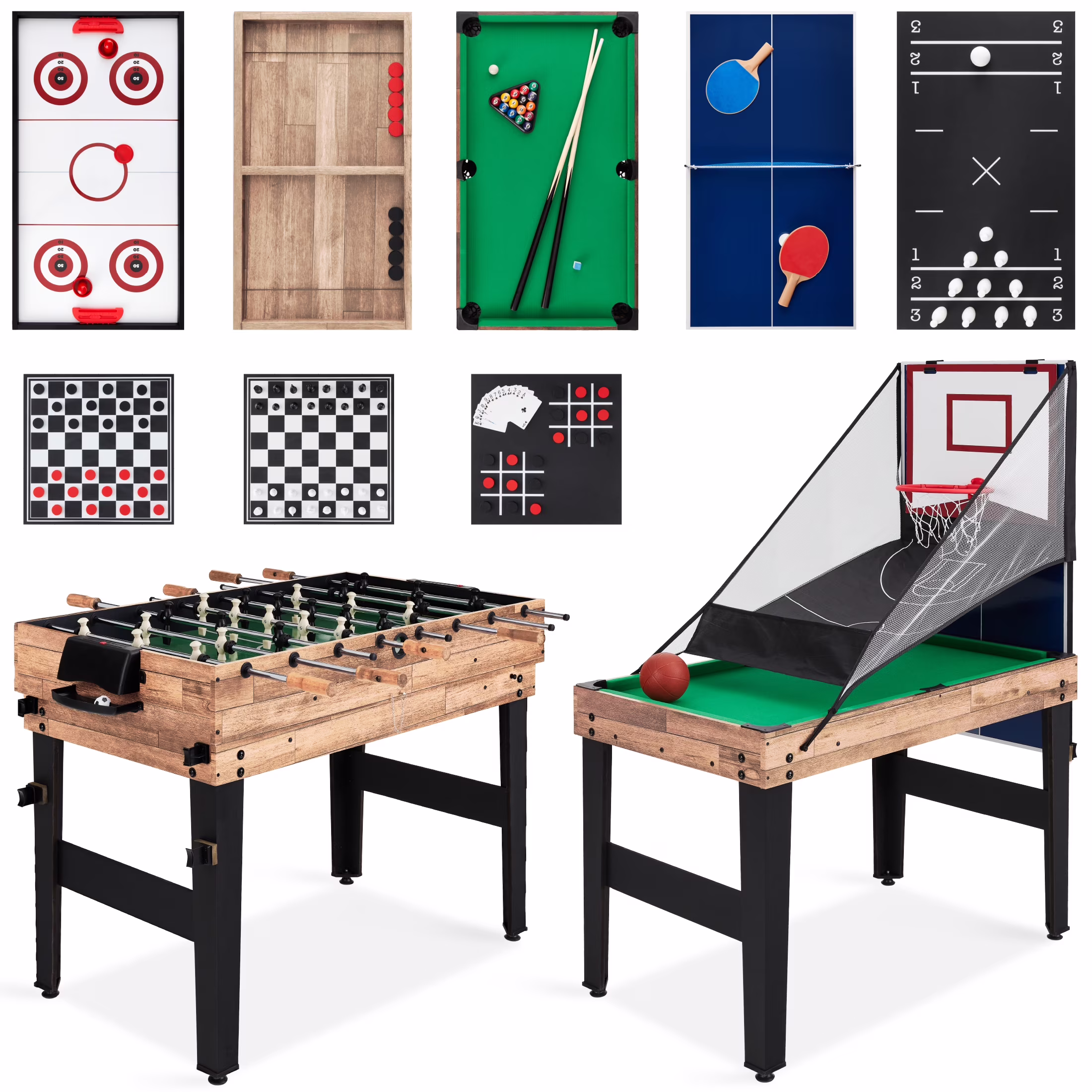 13-in-1 Combo Game Table Set w/ Ping Pong, Foosball, Basketball, Hockey, Archery Natural(Natural)
