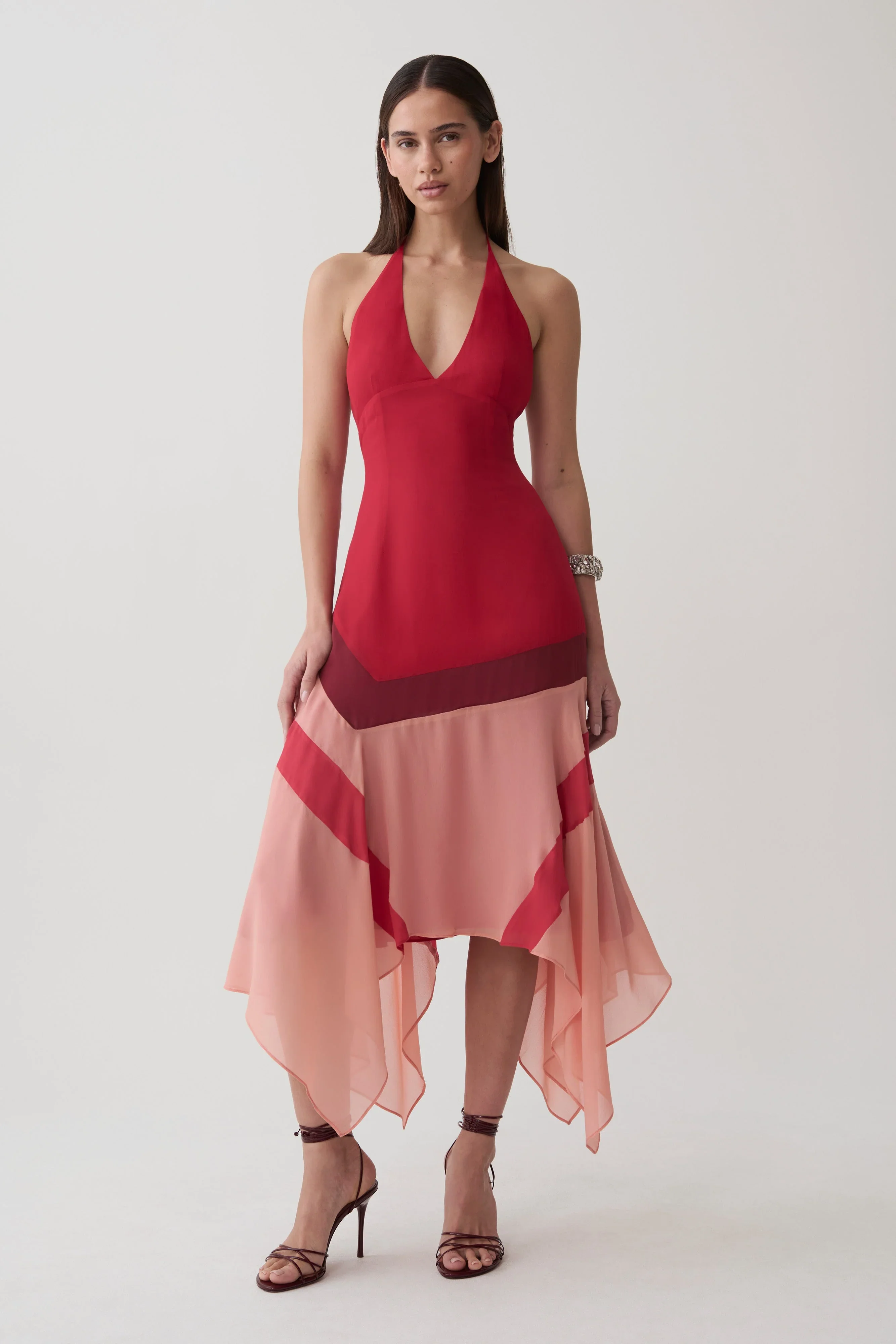 Bettina Chiffon Halter Neck Midi Dress - Red