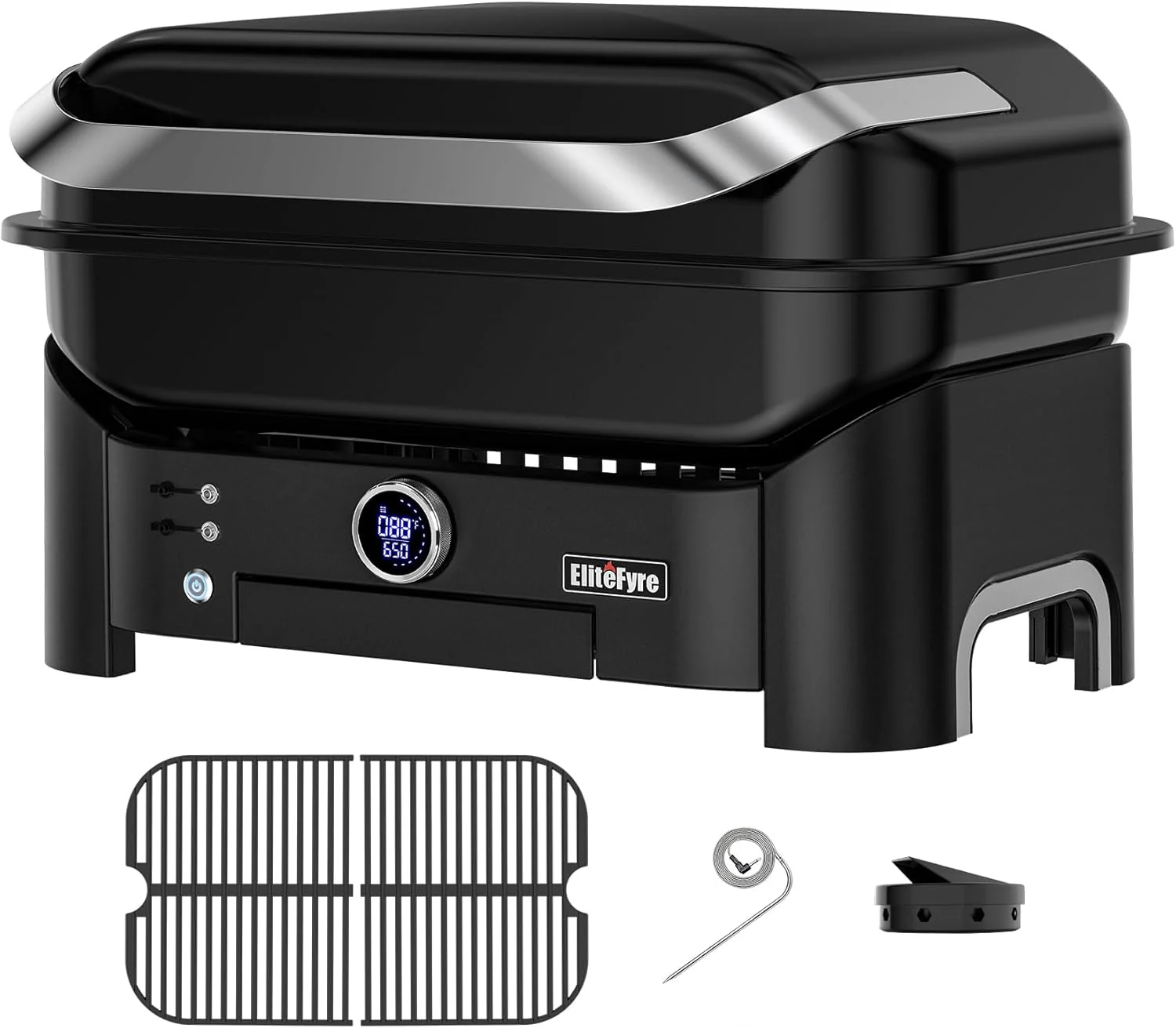 Portable Outdoor Electric Grill with Cart, Intelligent Temp Control, BBQ & Smoker Function