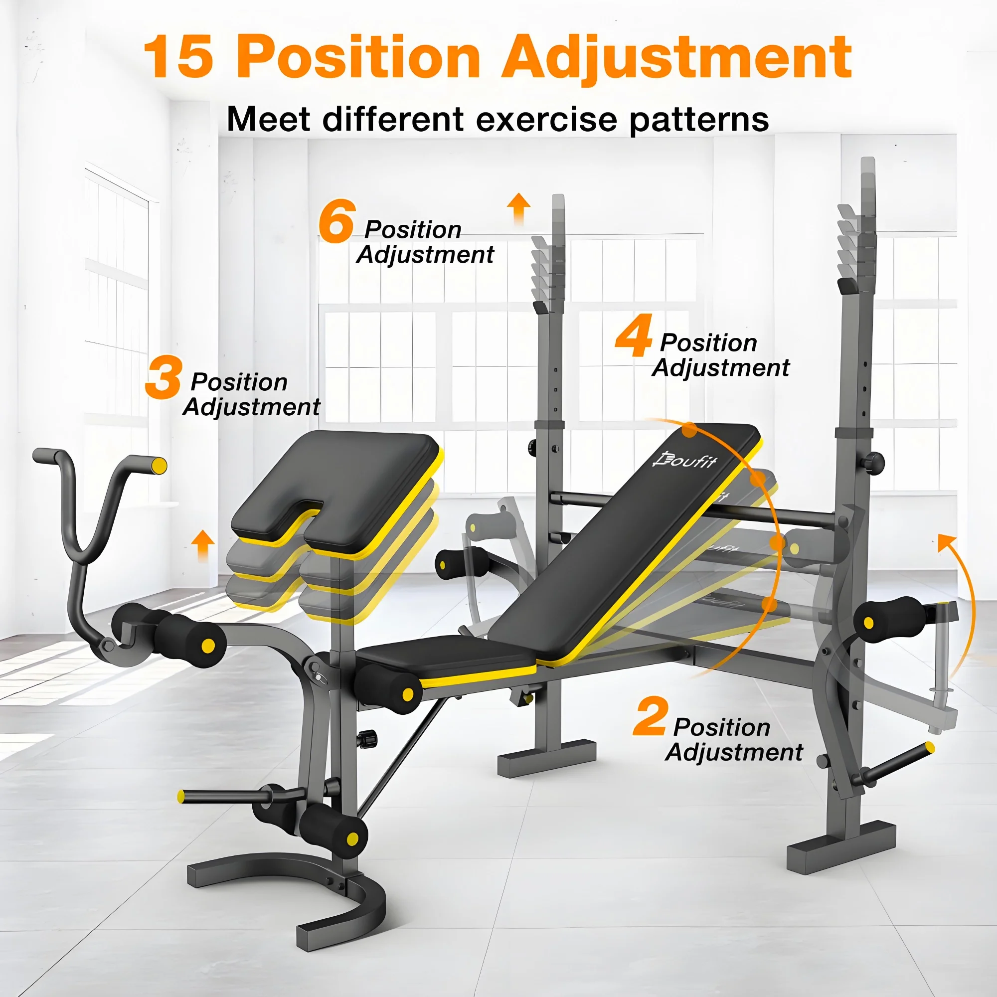 Weight Bench, 1100lbs 6 In 1 Workout Bench Press with Squat Rack Leg Developer Preacher Curl Butterfly Arms,Gym Exercise Equipment for Full Body Home Gym Image 4
