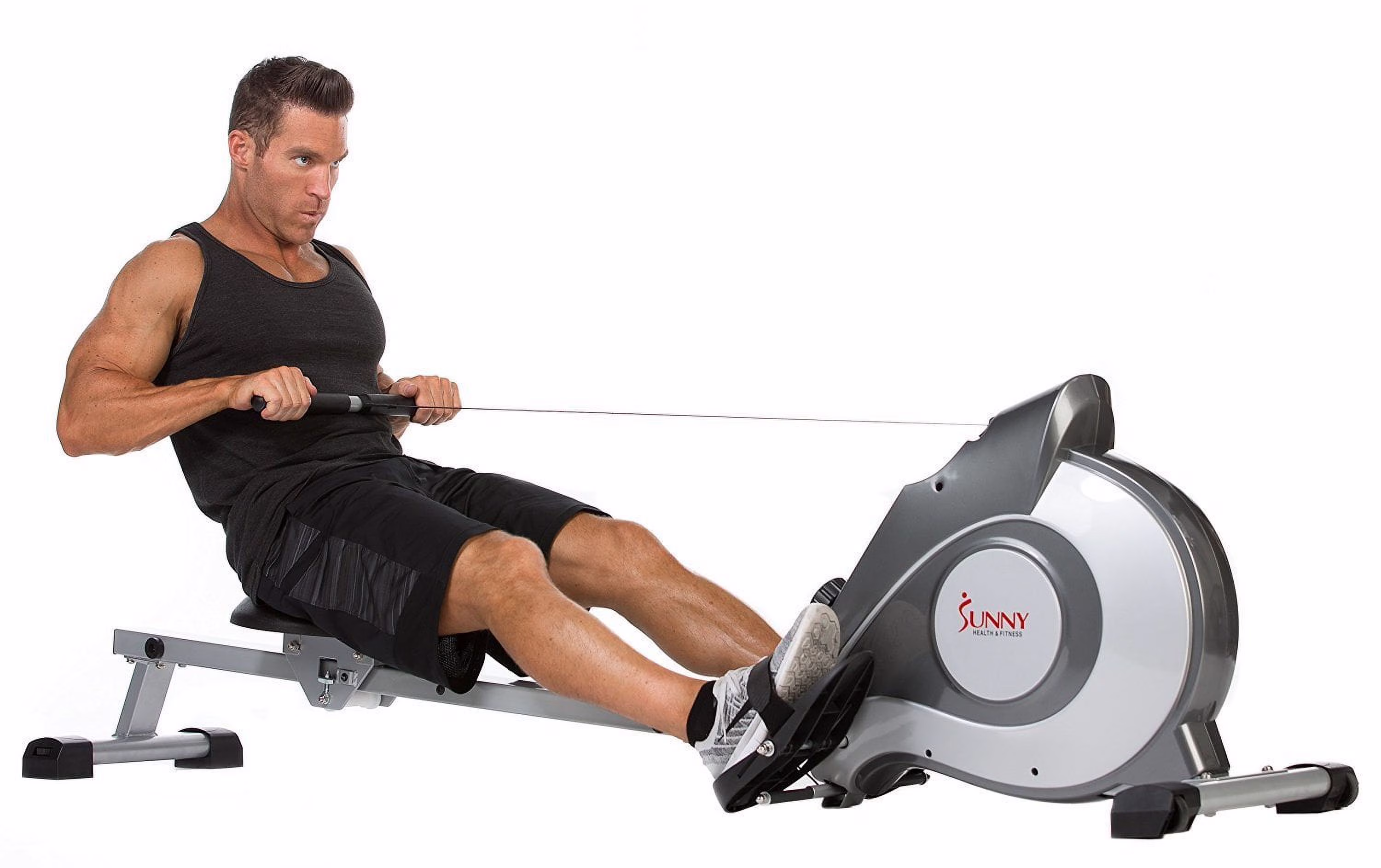 53.4" Extended Slide Rail Magnetic Rowing Machine Rower with Free SunnyFit App Membership SF-RW5515(Gray)