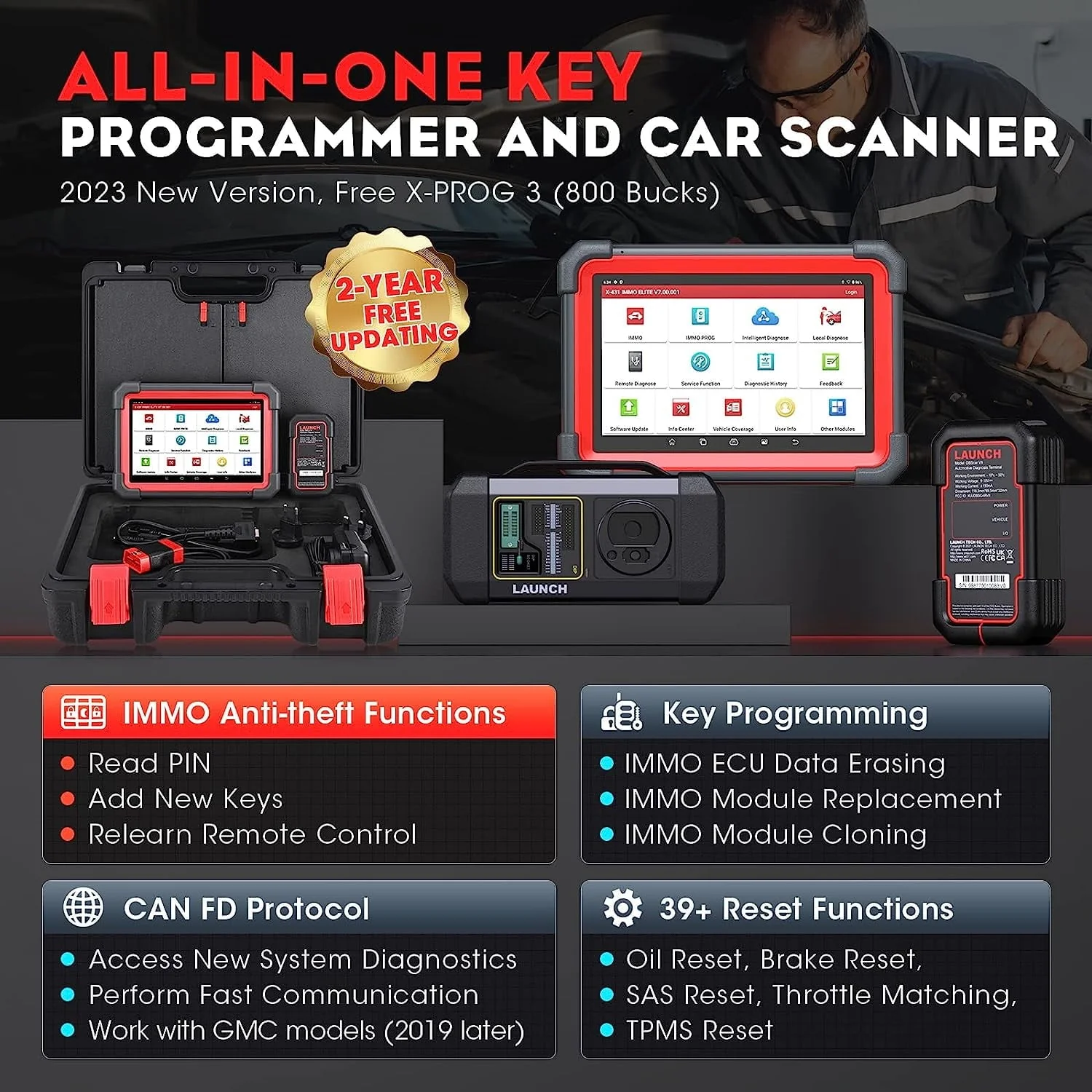 X431 IMMO Elite Key Programming Car Diagnostic Scan Tool with X-PROG3 Key Programmer, ECU Clone/match, CANFDDOIP, 39+ Services 2 Years Free Update - Image 2