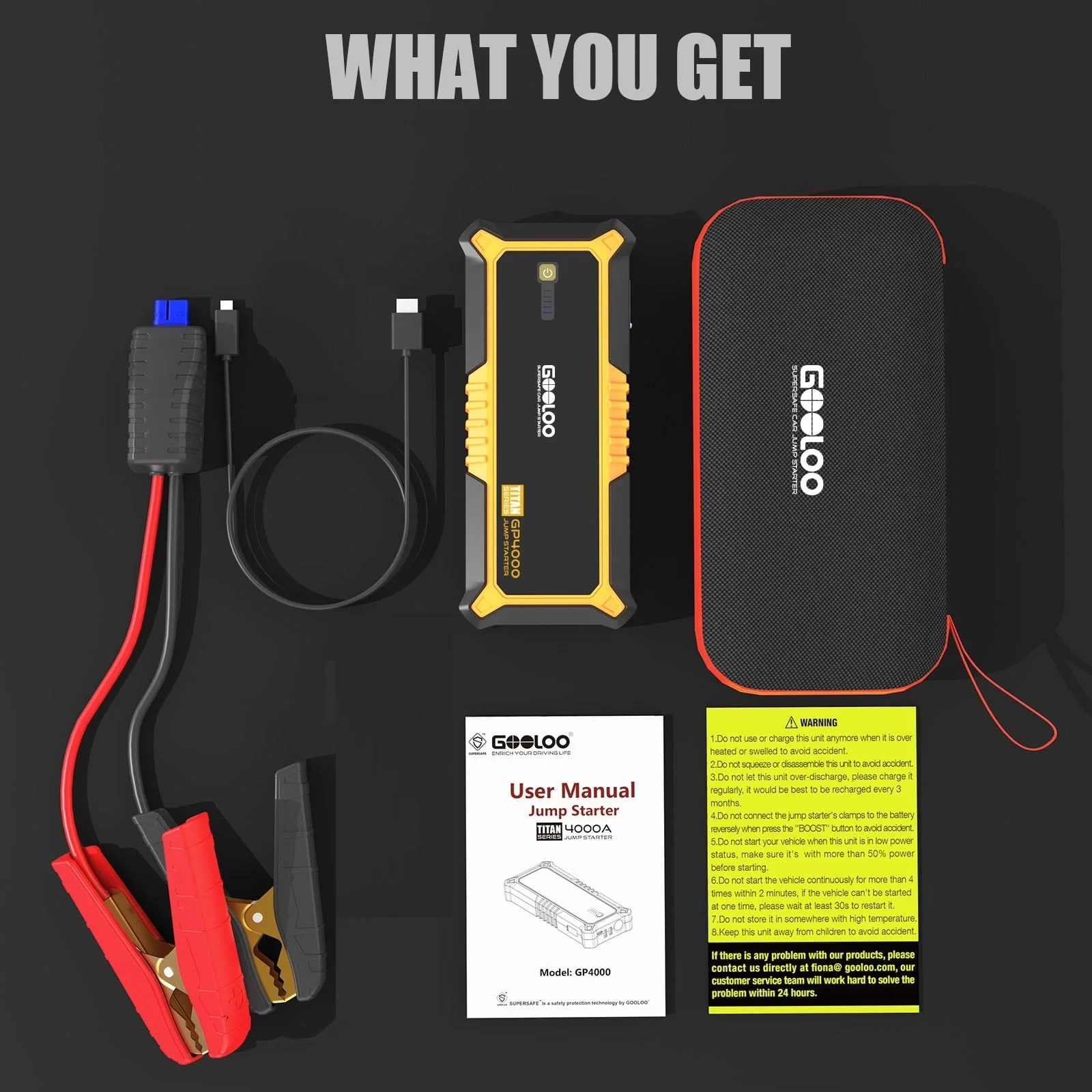 GOOLOO Car Jump Starter,4000A Peak 12V Battery Jumper Pack for All Gas and Up to 10 0L Diesel Engine,SuperSafe Lithium Portable Jump Box Battery Booster Box with USB Quick Charge and Type C Port Image 2