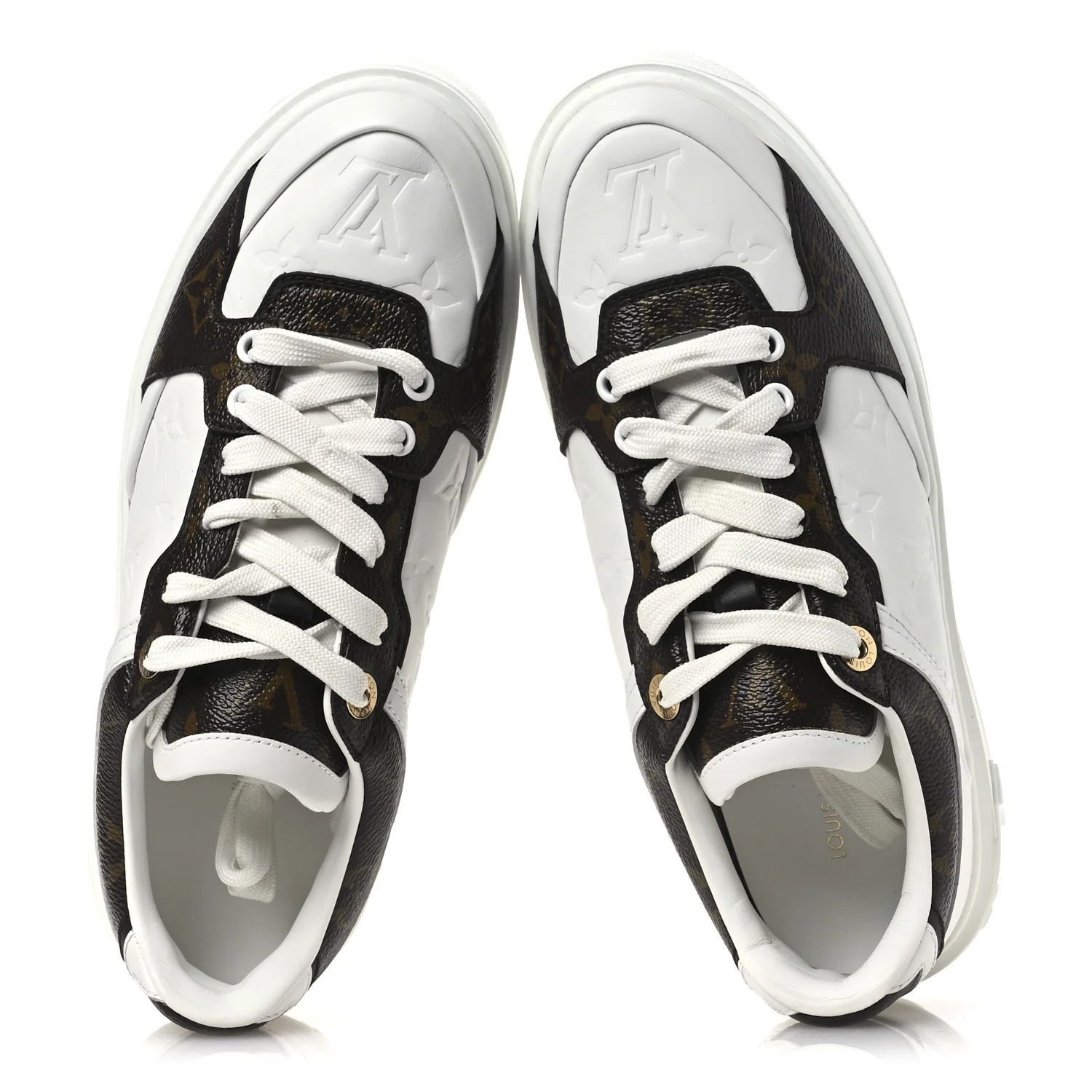 Lambskin Embossed Monogram Time Out Sneakers 39 White Brown