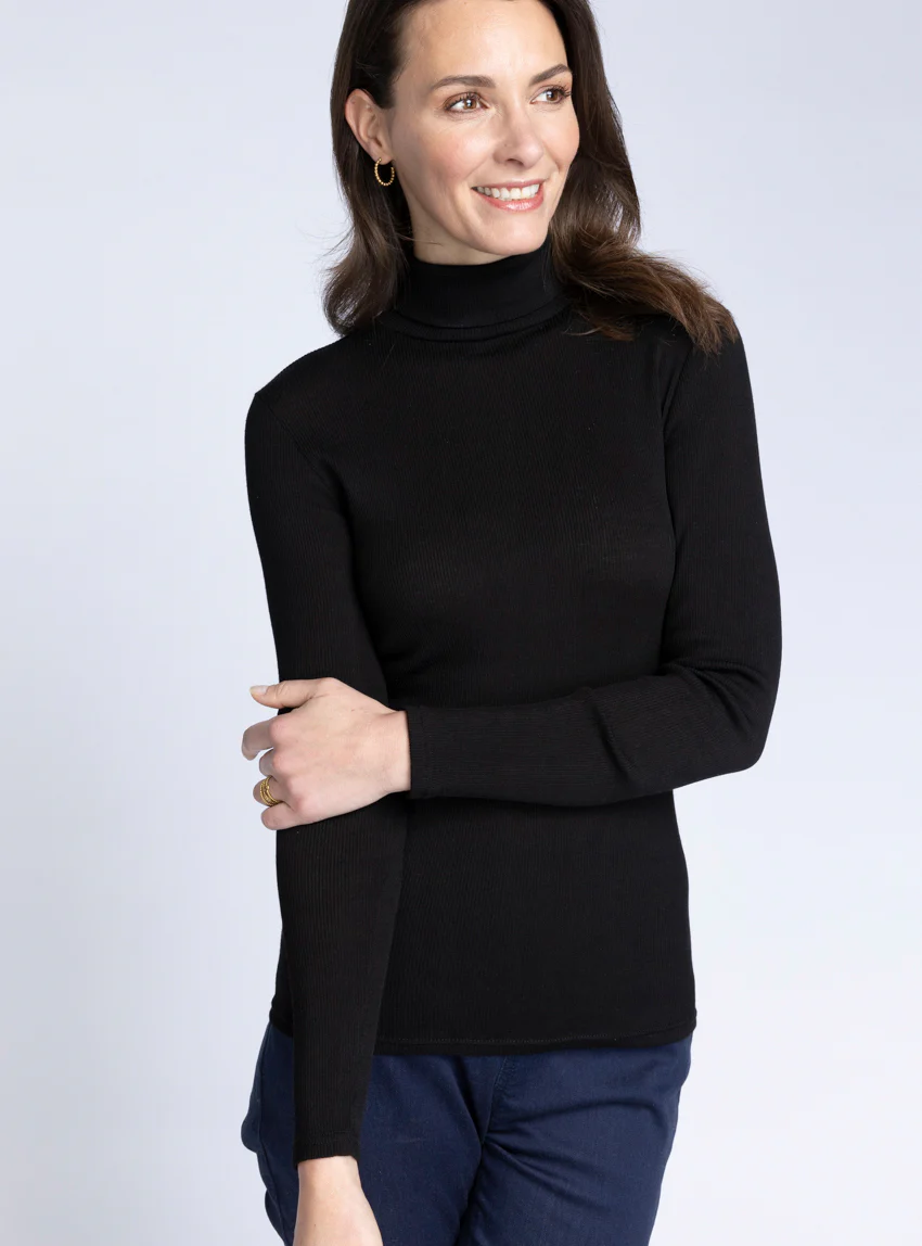 Pull femme col roulé laine et soie Noir