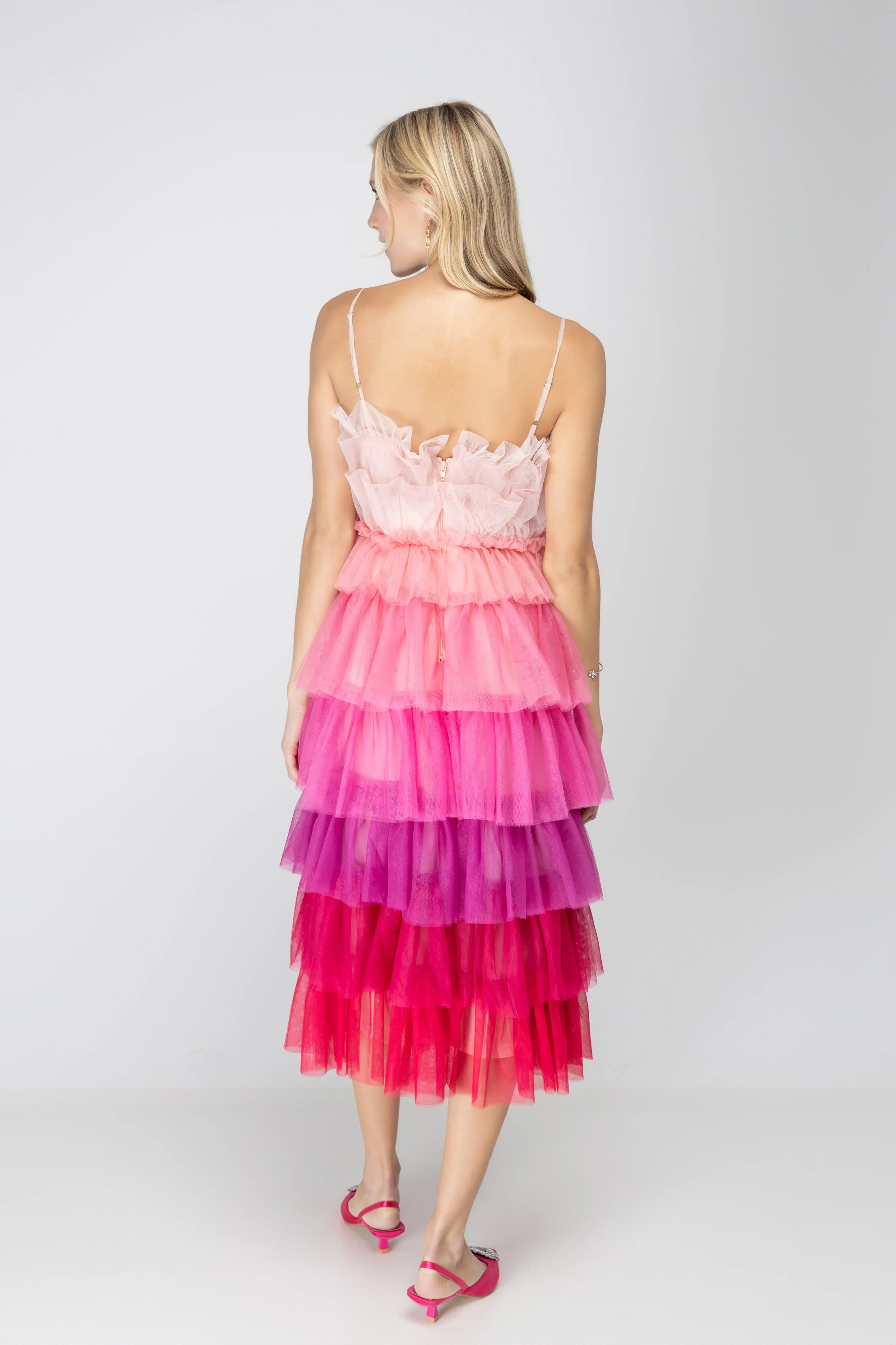 Pink Ombre Tulle Midi Dress