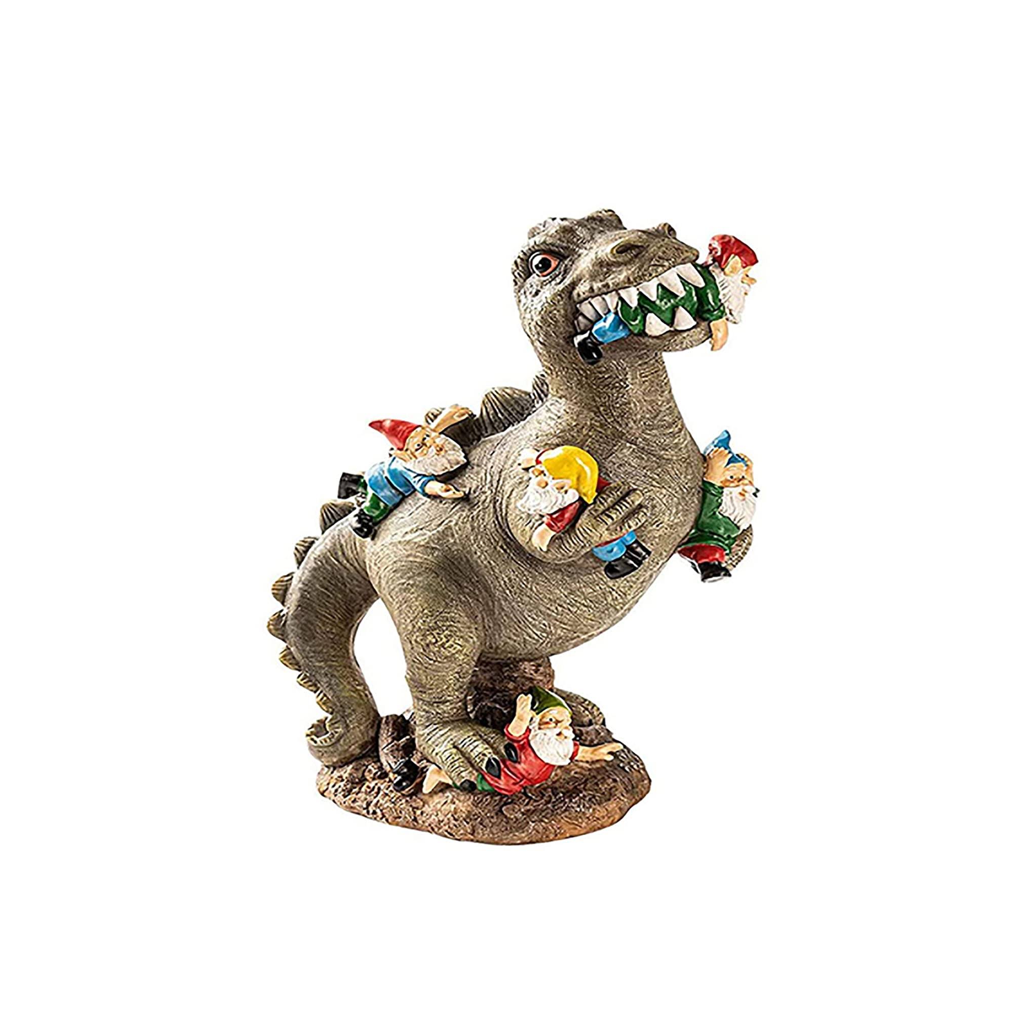 Anvirtue Dinosaur Eating Gnomes Statue,Resin Garden Statues,for Outdoor Garden Patio or Indoor Decor (Dinosaur)