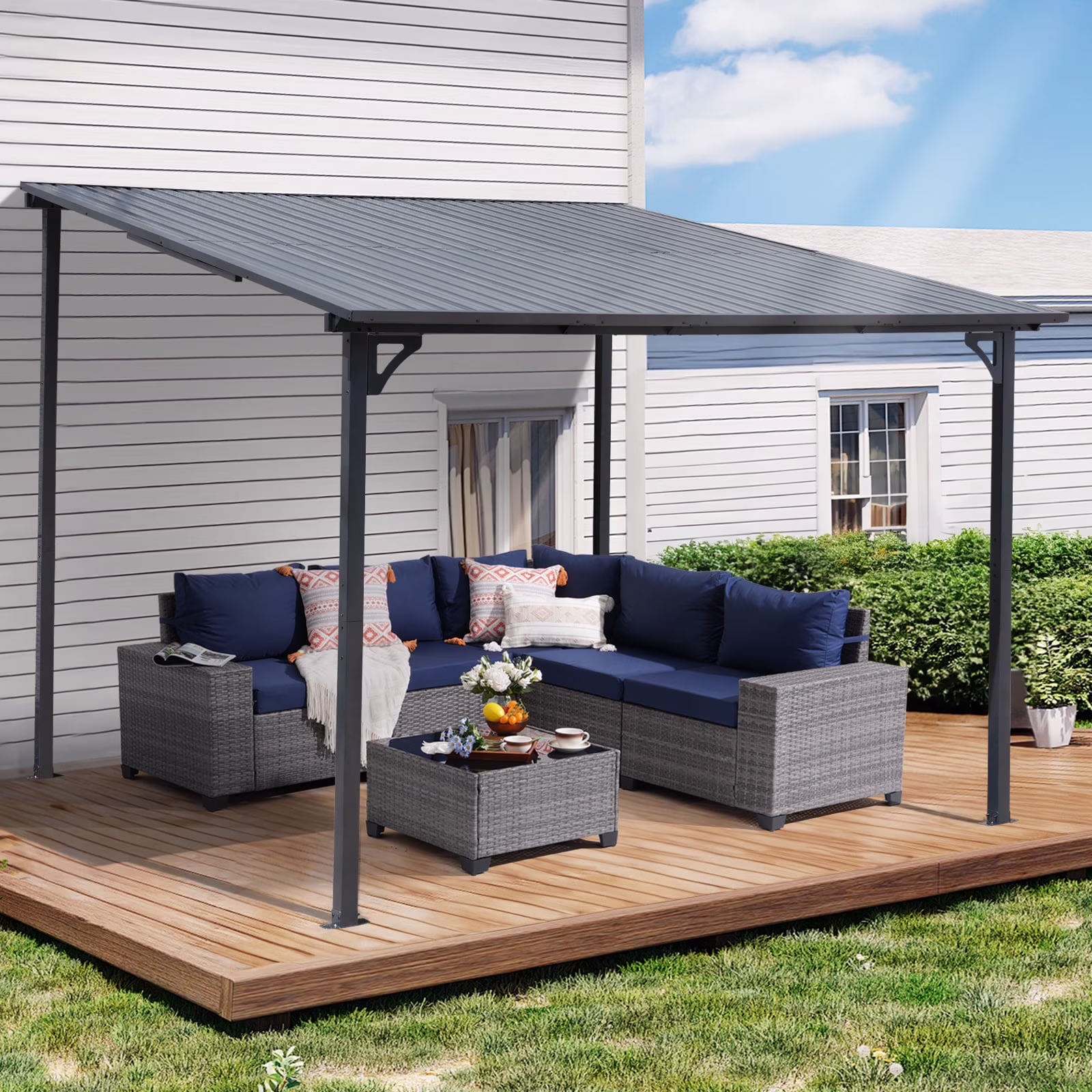 8' x 10' Outdoor Lean to Gazebo, Hardtop Wall Mounted Gazebo with Sloping Roof, Awnings for Patio with All-Iron Frame, Pergolas for Patio, Backyard, Deck(8' x 10') - Image 5