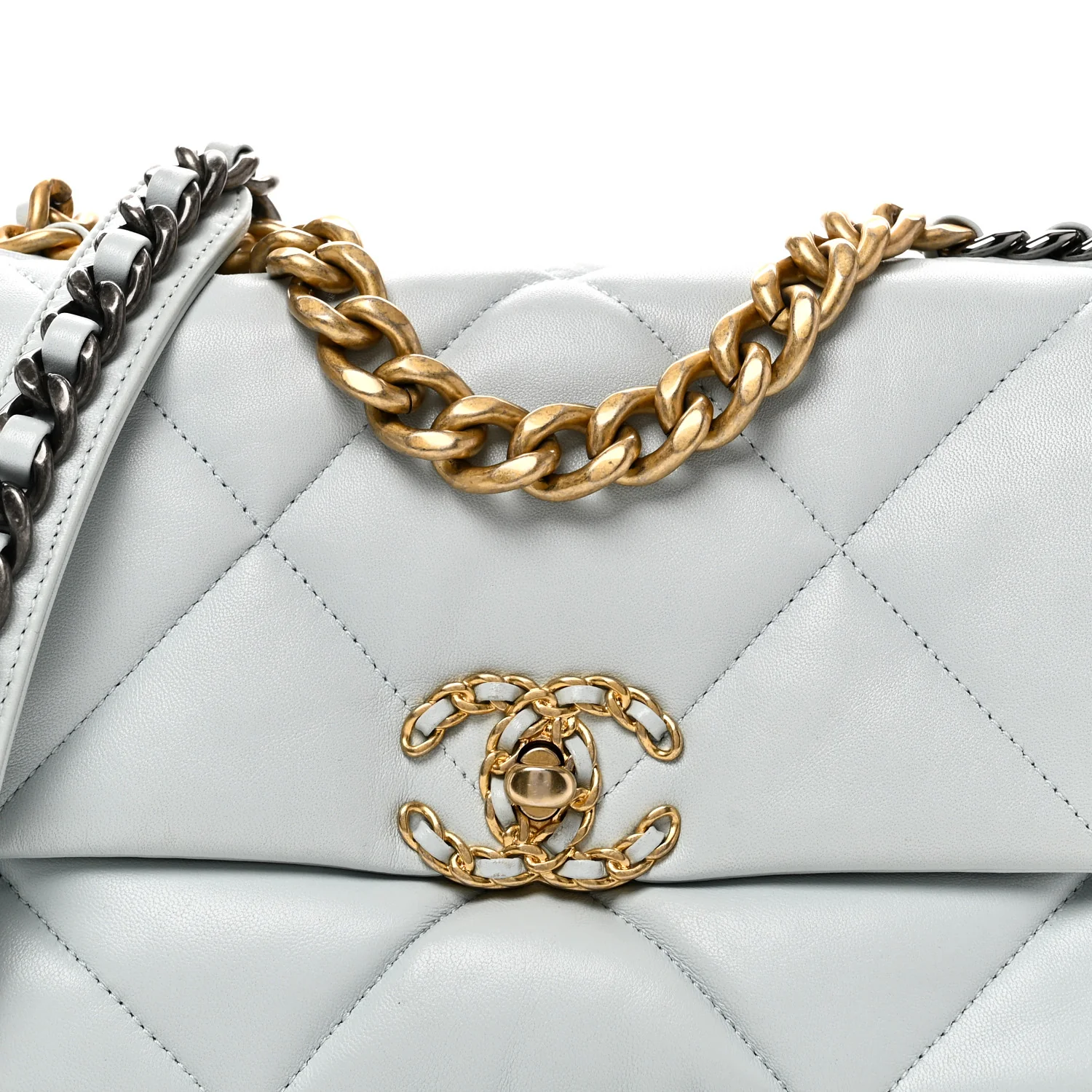 Lambskin Quilted Medium Chanel 19 Flap Light Blue