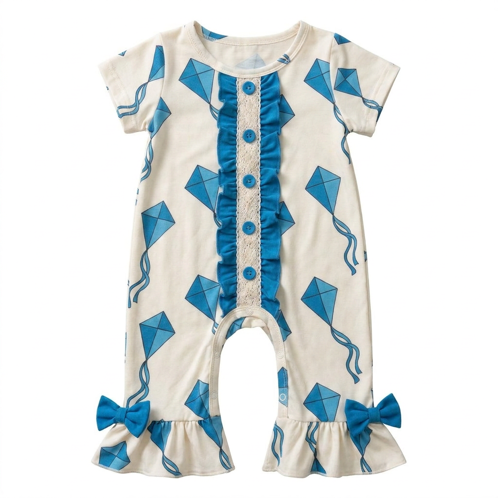Cotton Cute Daisy Printed Romper Ruffle Bow Baby Girl Jumpsuit Bodysuit Beach Party Holiday Picnic