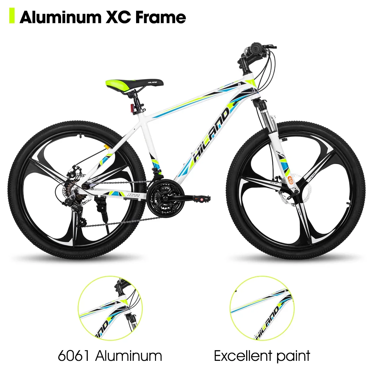 Hiland Mountain Bike, Multi-Spokes,Shimano 21 Speeds Drivetrain,Aluminum Frame 26 inch Wheels, Men's MTB Bicycle, White