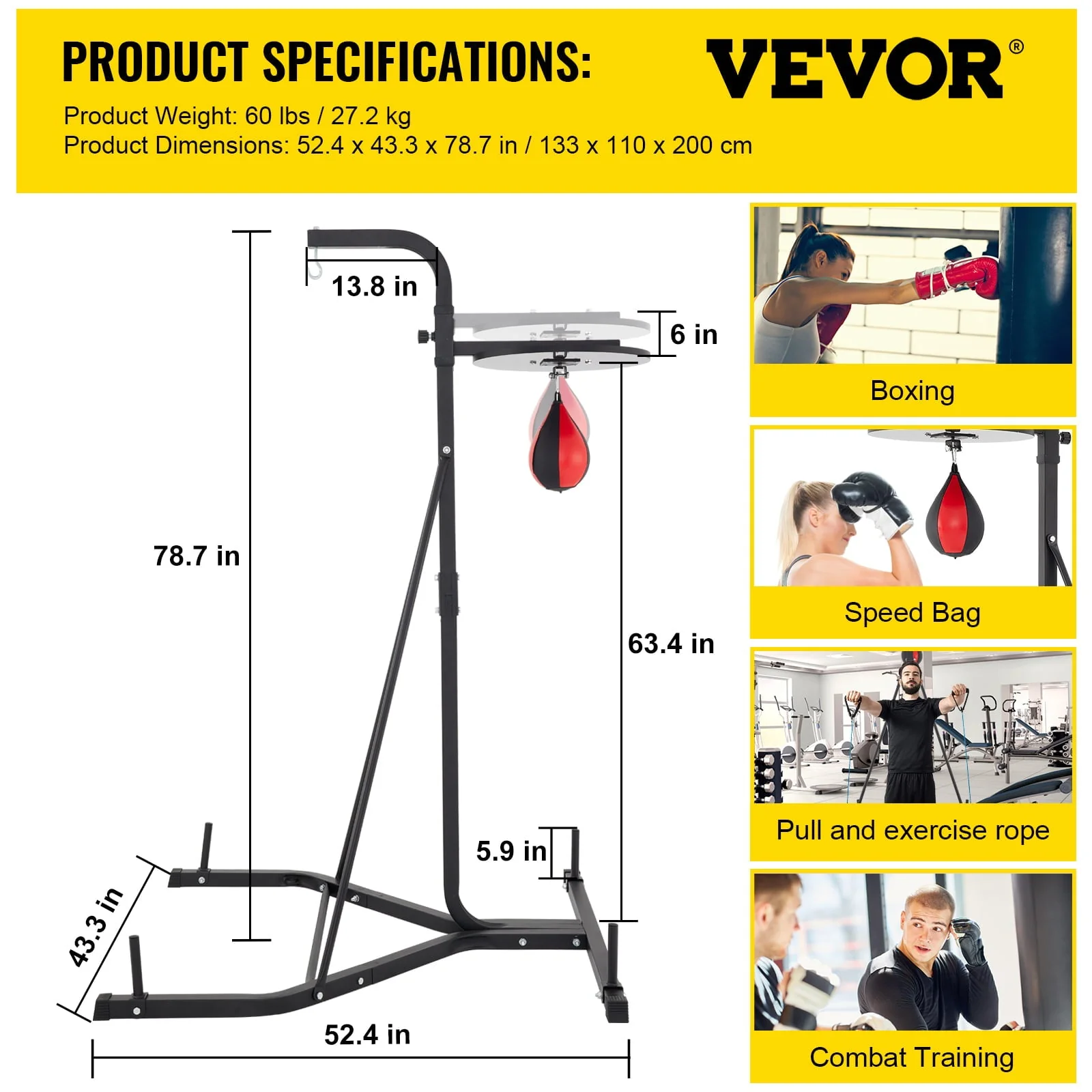 VEVORbrand Free Standing Punching Bag Stand, Unisex Boxing Set, Foldable Single Station Heavy Bag Stand, Punching Ball, Boxing Punching Speed Ball, Boxing Bag with Boxing Rack, for Training Image 7