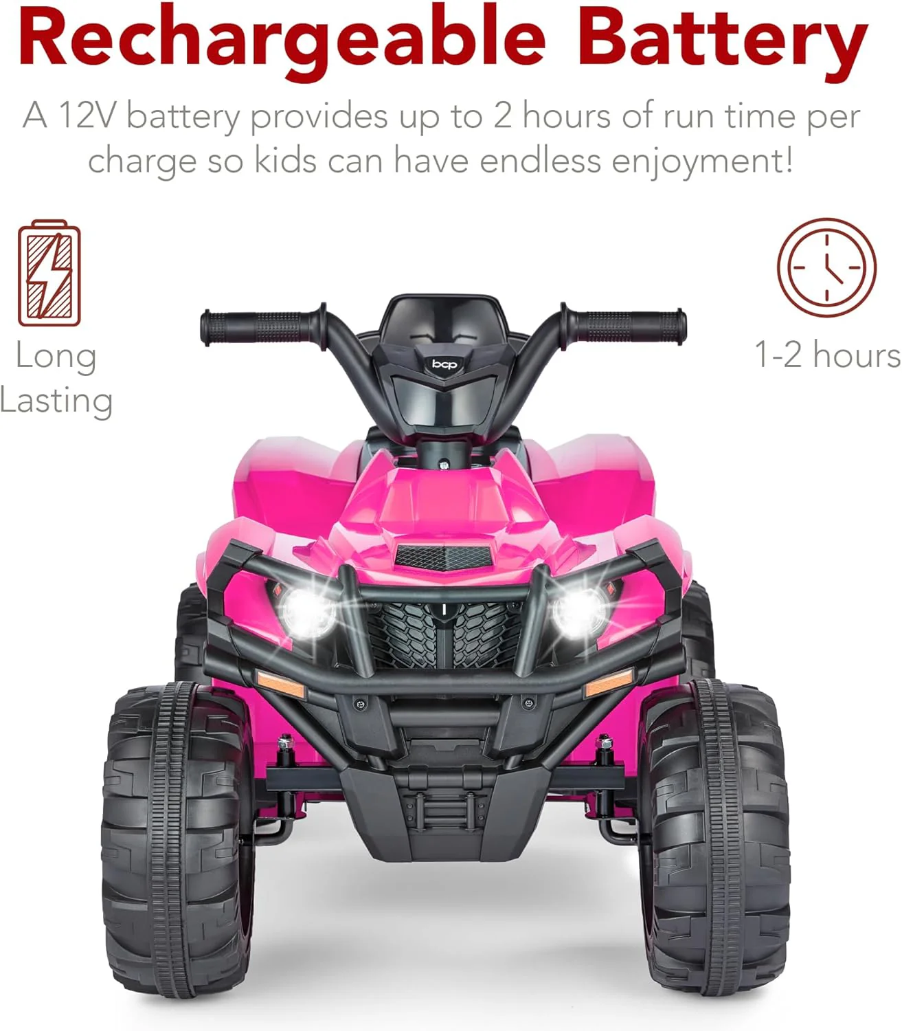 Quad électrique 12 V pour enfants Best Choice Products, véhicule tout-terrain à 4 roues avec audio Bluetooth, vitesse maximale de 3,9 km/h, pneus à crampons, phares LED et radio.