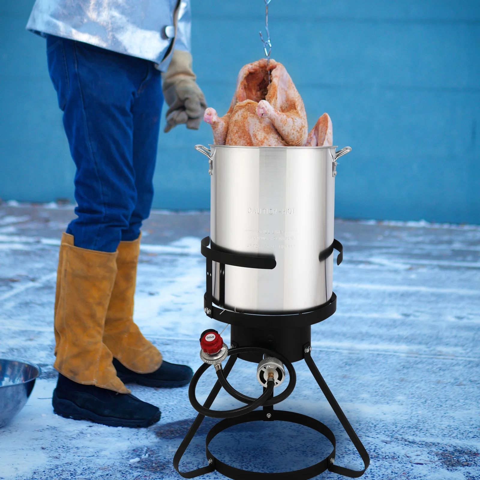 30 Qt Iron Aluminum Turkey Fryer Pot,Outdoor Fryer Kit with Injector Thermometer Kit,54000 BTU Outdoor Propane Stove Burner Stand for 20lbs Turkey,10Pcs,Silver(10 Pack) - Image 7