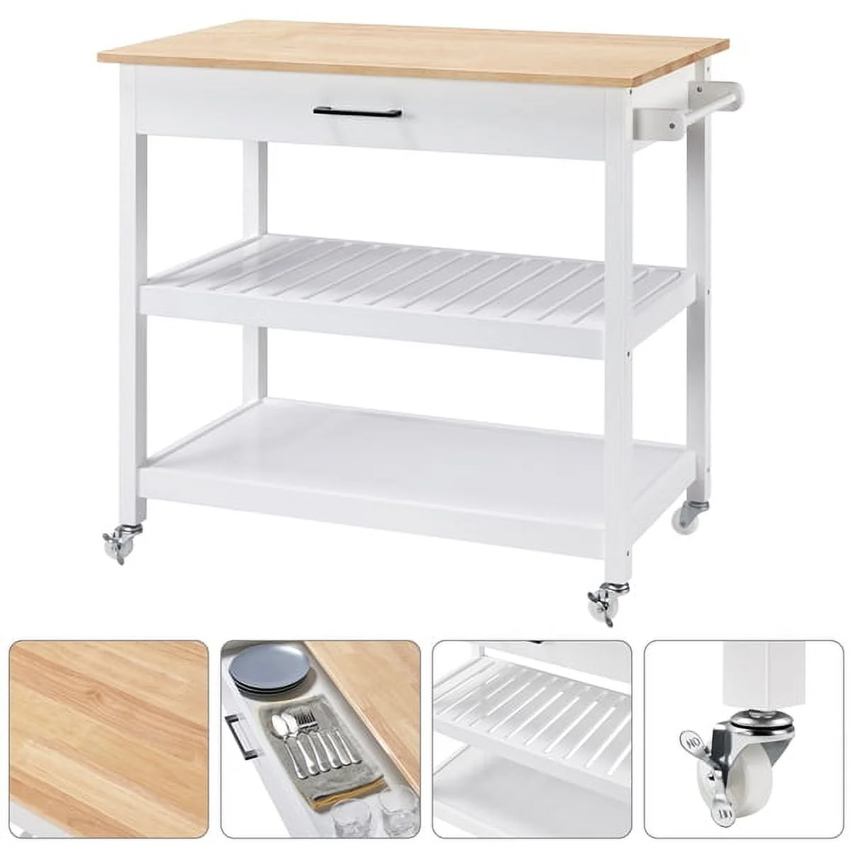 Easyfashion 40" W Kitchen Island Cart with Storage, White(Espresso)