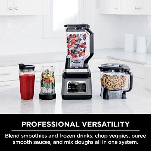 Ninja BN801 Professional Plus Kitchen System, 1400 WP, 5 Functions for Smoothies, Chopping, Dough & More with Auto IQ, 72 - Oz.* Blender Pitcher, 64 - Oz. Processor Bowl, (2) 24 - Oz. to - Go Cups, Grey