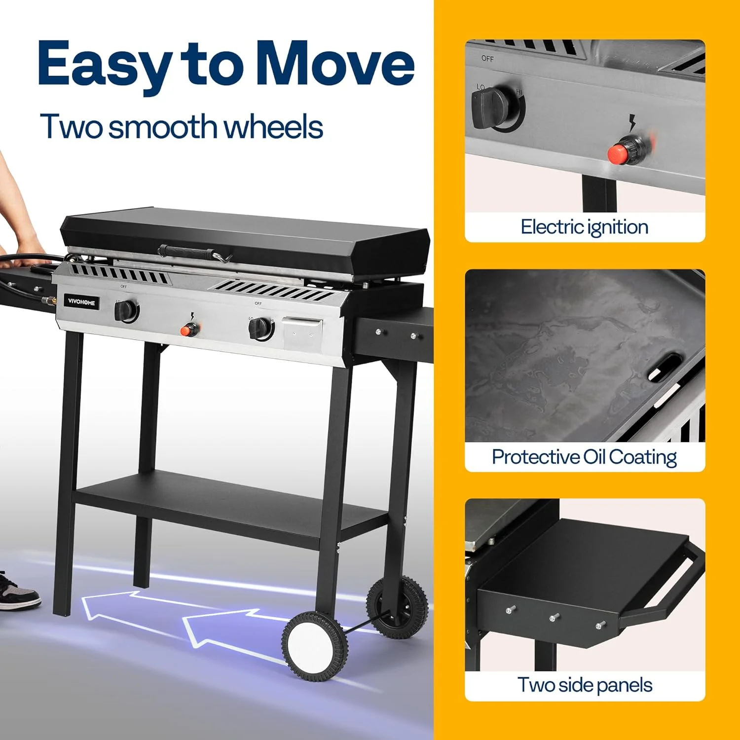 SPECSTAR 2 Burner Outdoor Propane Griddle Station for Camping, 30,000 BTU with 2 Side-shelf and Hard Cover